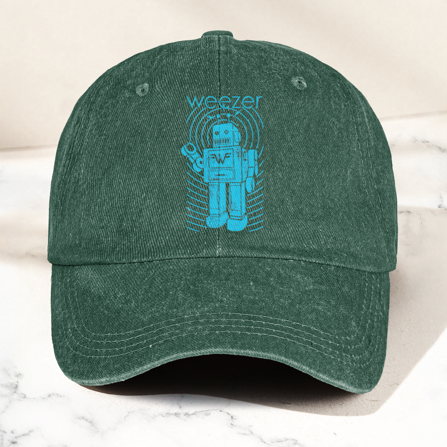 Weezer Rock Band Robot Logo Vintage Denim Cap – Retro  Weezer Band Cap Gift For Dad (With Box)