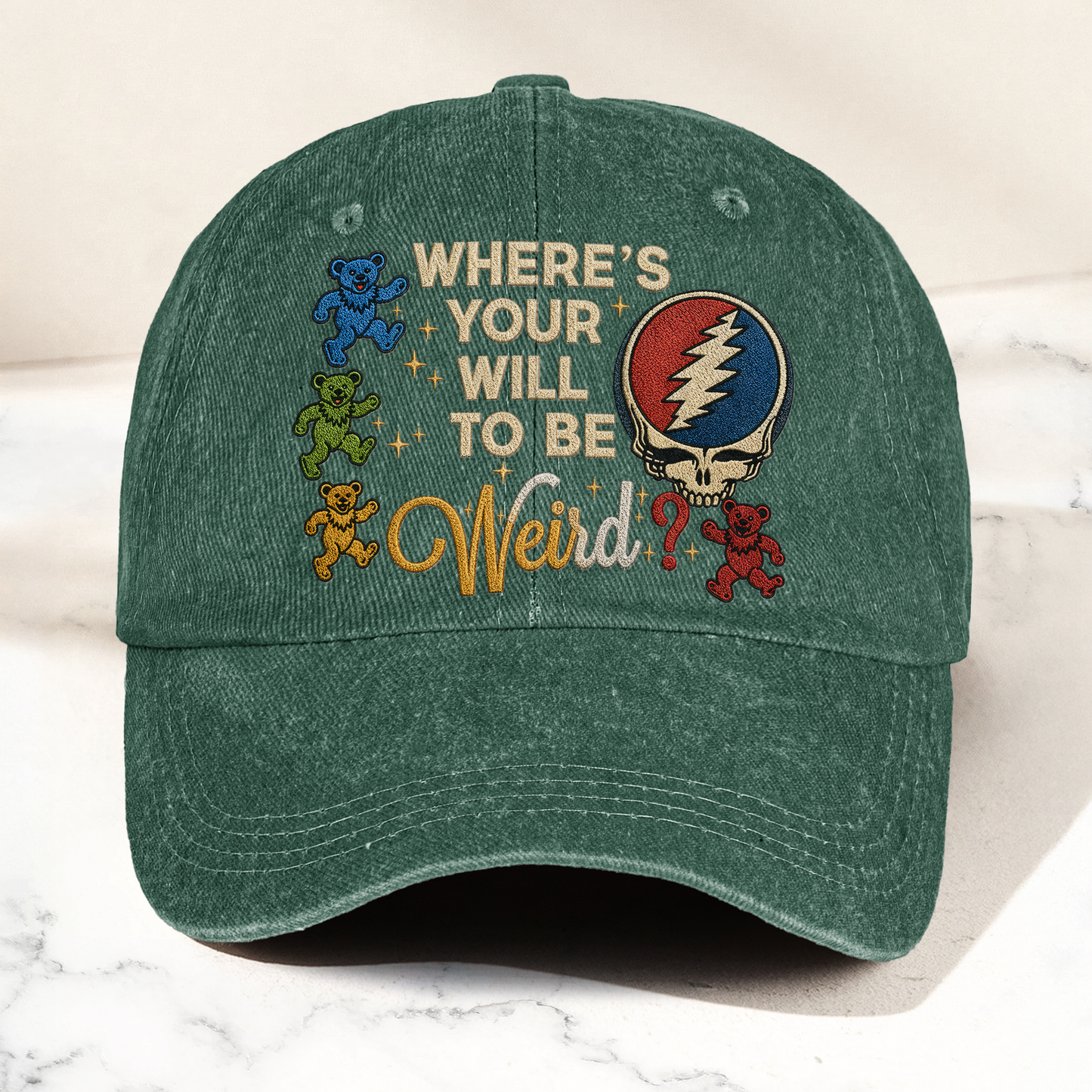 Grateful Dead Steal Your Face Where's Your Will To Be Weird Denim Cap – Retro Vintage Dad Cap Gift For Dad (With Box)