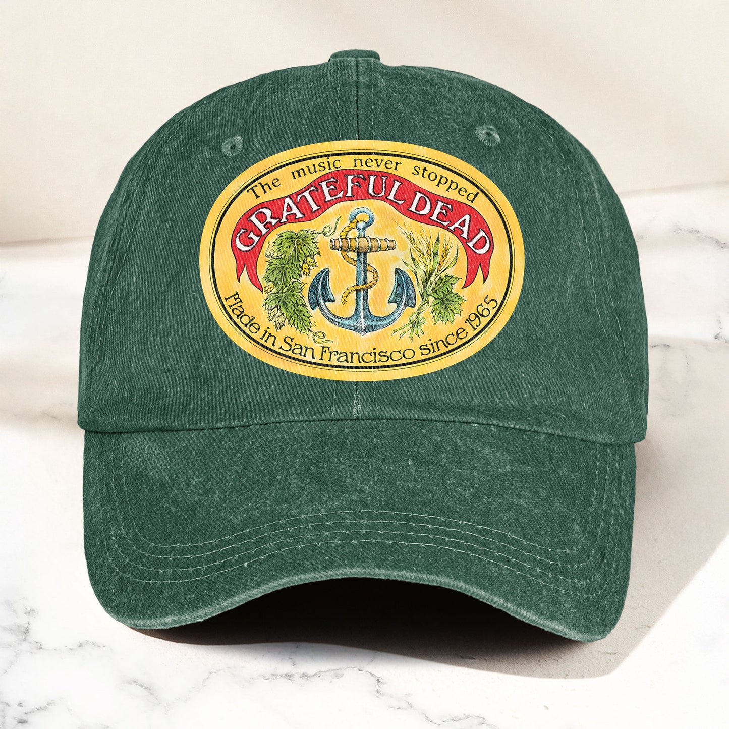 The Music Never Stopped Denim Cap – Grateful Dead Tribute Merch Dad Hat (With Box)