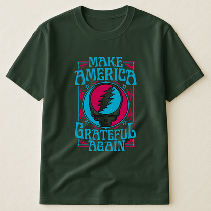Make America Grateful Again T-Shirt – Retro Skull Lightning Music Parody Tee