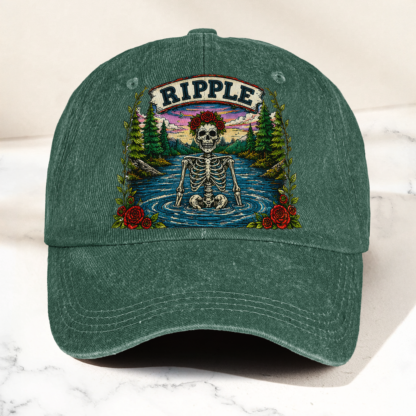 Grateful Dead Ripple Lyrics Skeleton River Nature Denim Cap – Retro Vintage Dad Cap Gift For Dad (With Box)