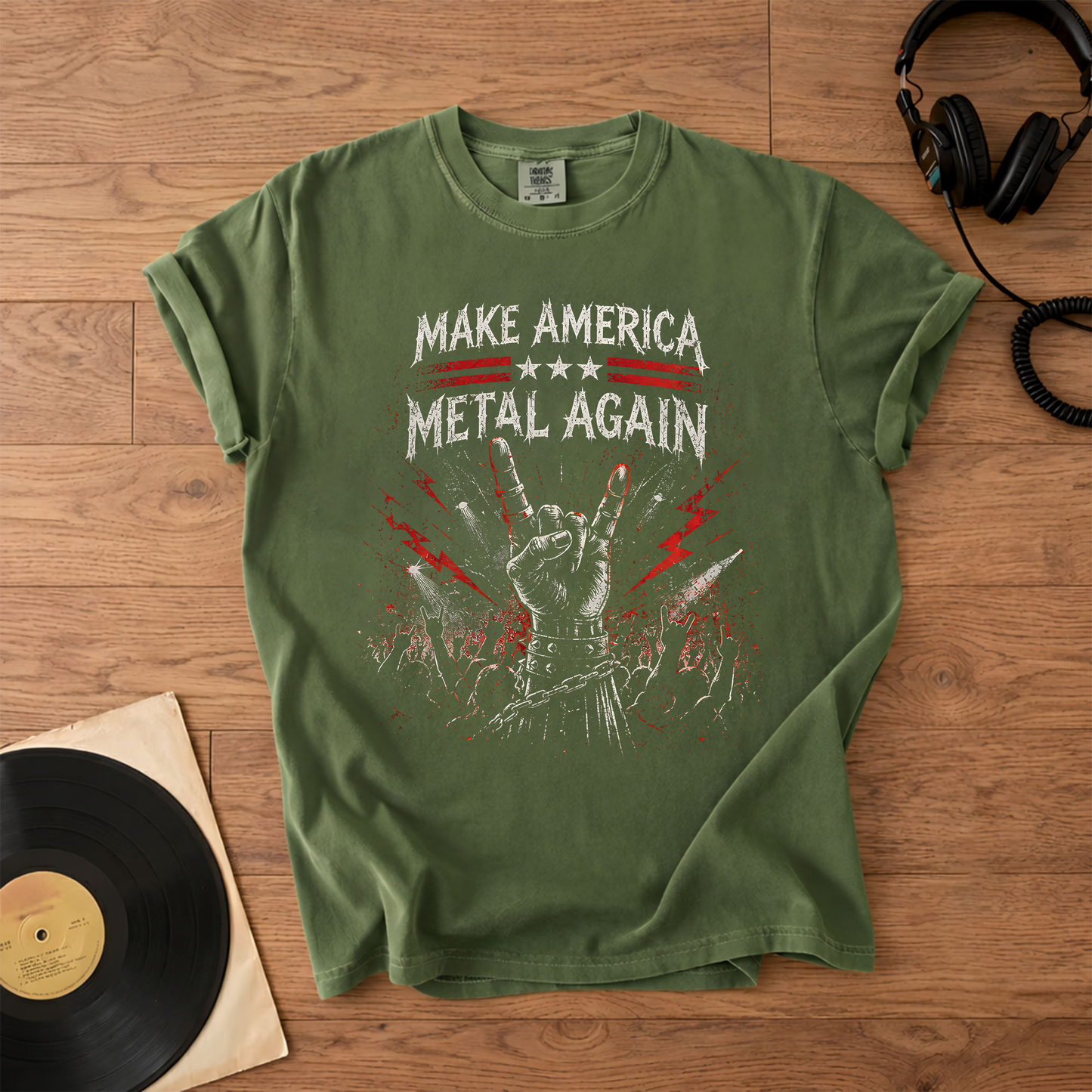 Make America Metal Again Graphic T-Shirt – Retro Rock Metal Music Fan Merch Tee