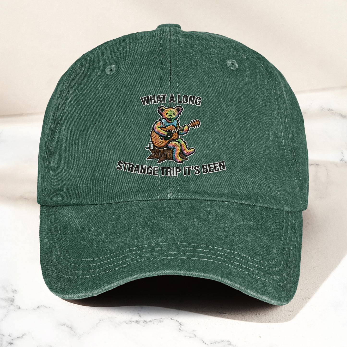 What A Long Strange Trip It’s Been Denim Cap – Psychedelic Bear Retro Dad Hat (With Box)
