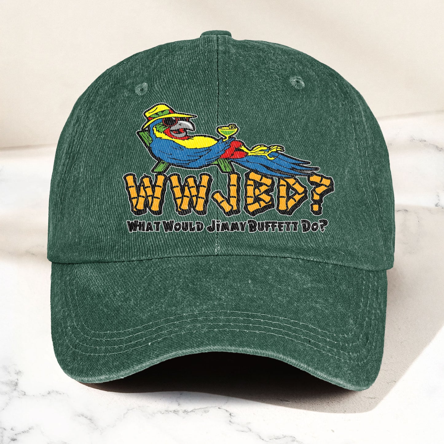 What Would Jimmy Buffett Do Denim Cap – Retro Jimmy Buffett Merch Dad Hat (With Box)