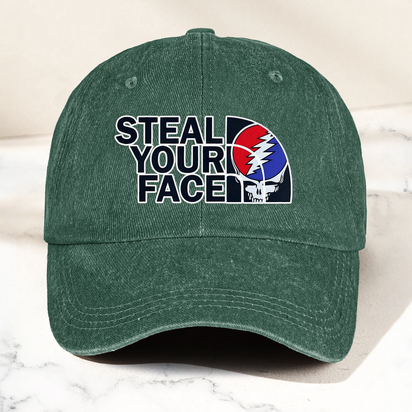 Steal Your Face Denim Cap – Retro Grateful Dead Skull Dad Hat (With Box)