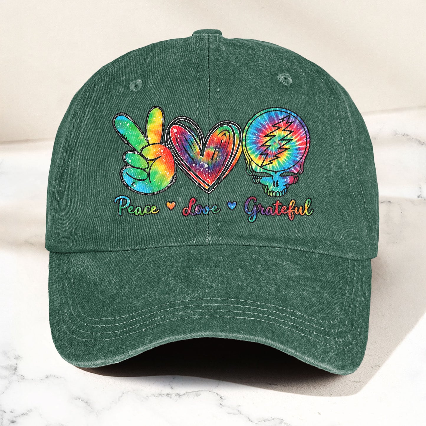Peace Love Grateful Denim Cap – Retro Grateful Dead Merch Gift for Dad (With Box)