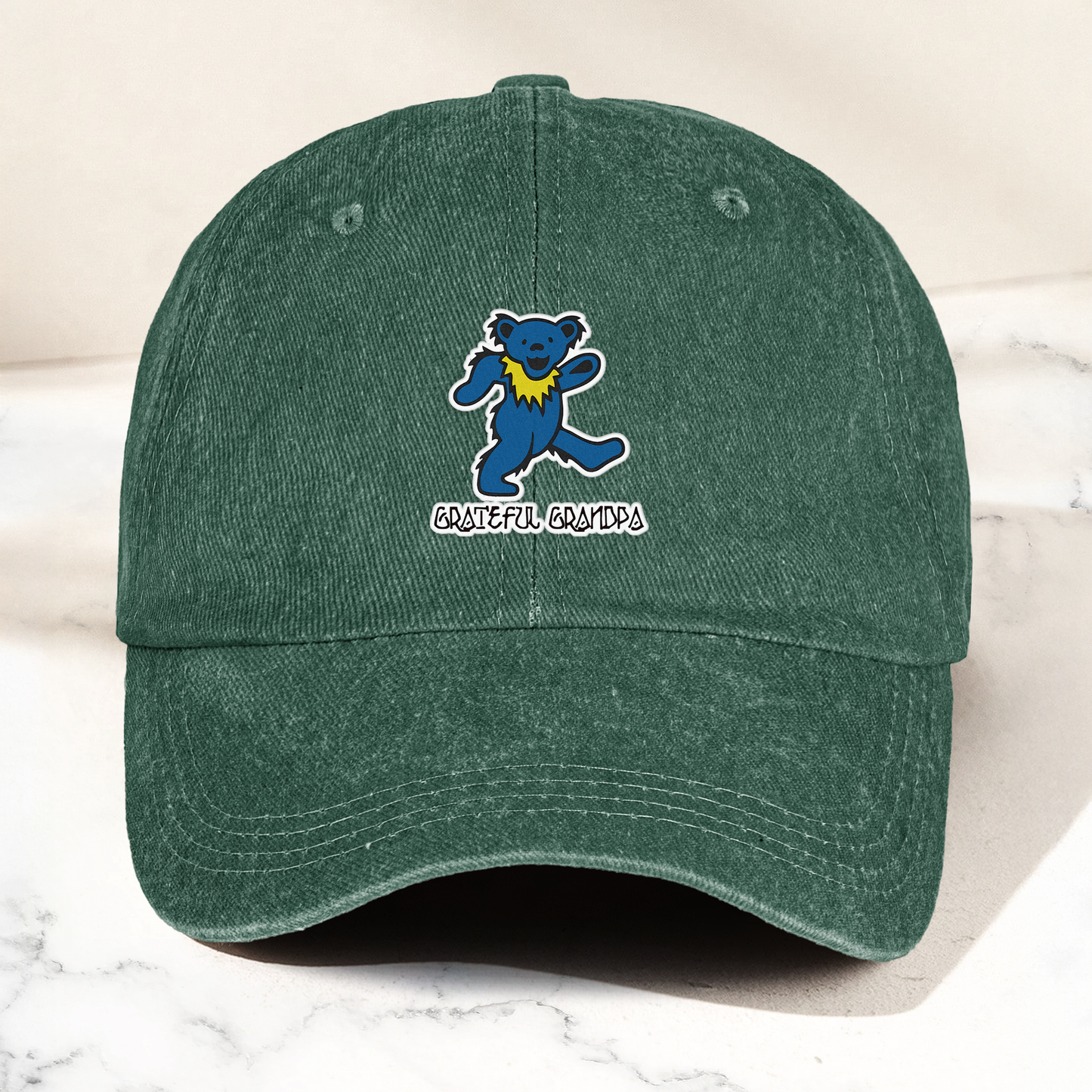 Grateful Grandpa Denim Cap – Dancing Bear Retro Dad Hat Gift for Grandpa (With Box)
