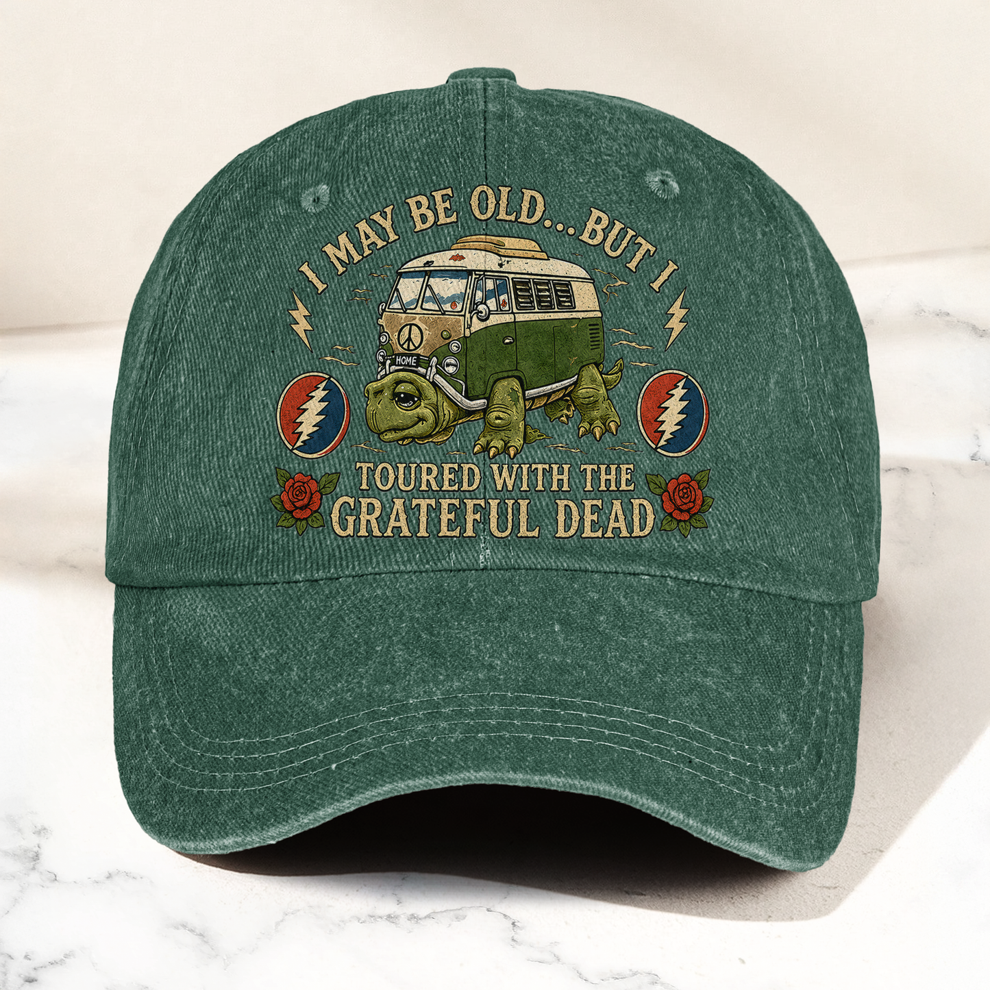Grateful Dead I May Be Old But I Toured Bus Terrapin Denim Cap – Retro Vintage Dad Cap Gift For Dad (With Box)
