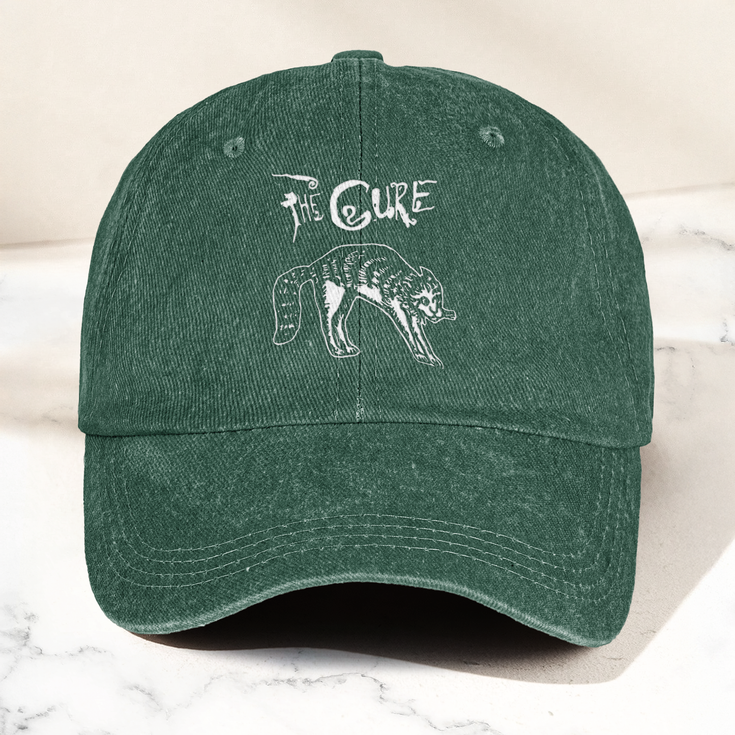 The Cure Rare Cat Artwork Vintage Denim Cap – Retro The Cure Band Merch Gift for Dad (With Box)