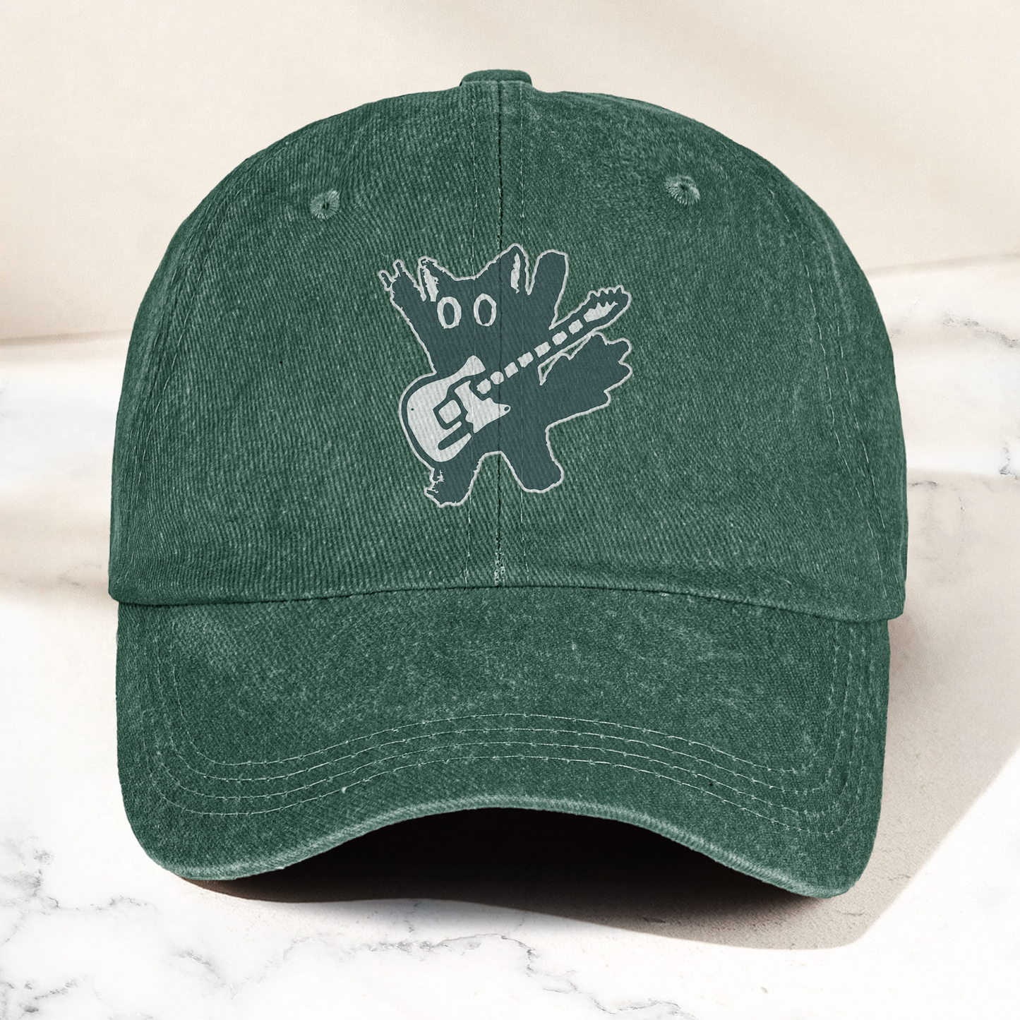 Rockstar Cat Artwork Vintage Denim Cap – Retro The Cure Band Merch Gift for Dad (With Box)
