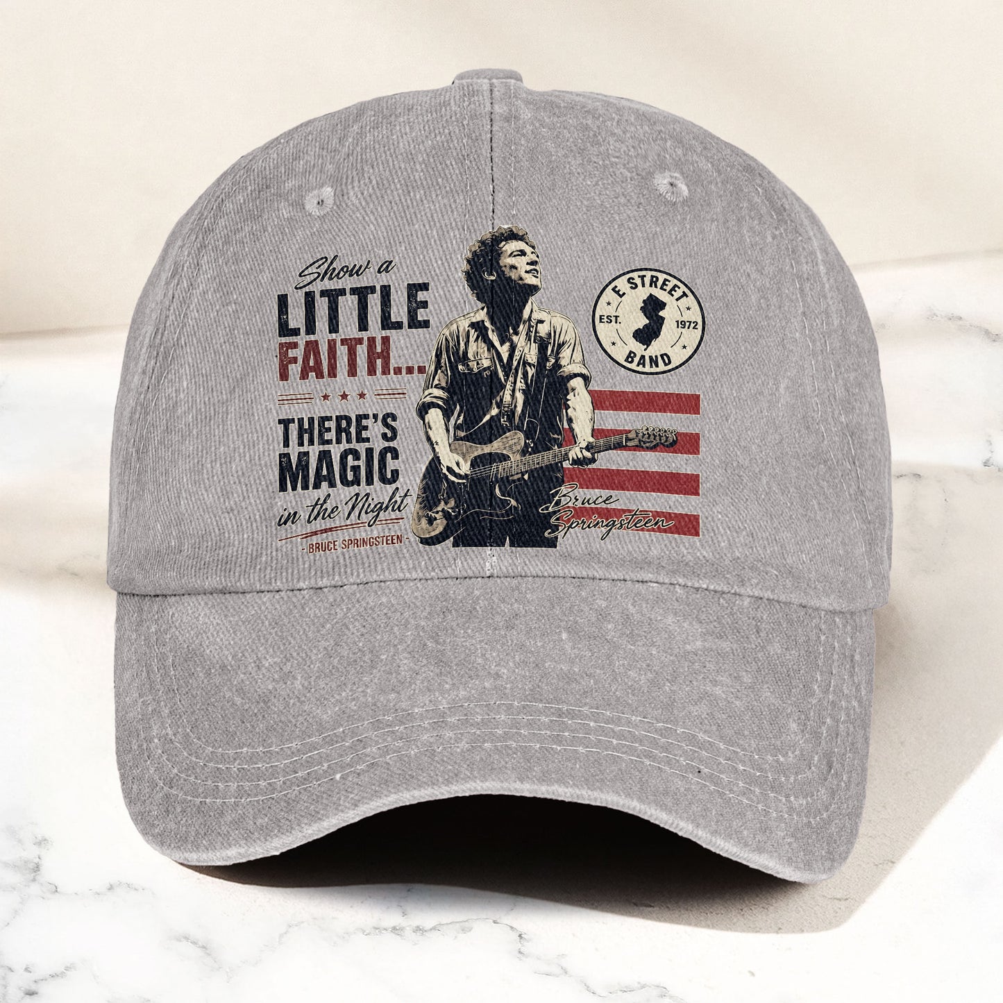 Bruce Springsteen Thunder Road Lyrics There's Magic In The Night Denim Cap – Retro Vintage Dad Cap Gift For Dad (With Box)