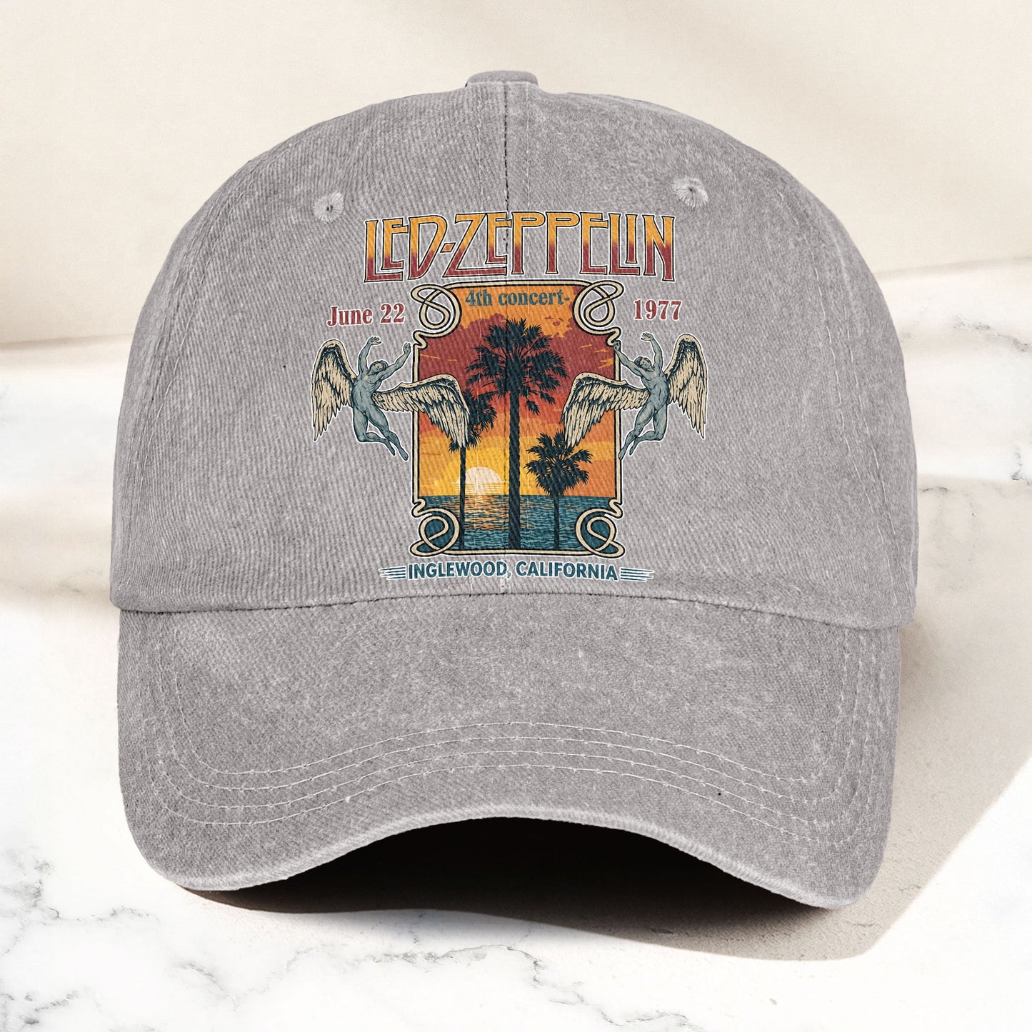 Led Zeppelin 1977 California Concert Graphic Music Merch Denim Cap – Retro Vintage Dad Cap Gift For Dad (With Box)
