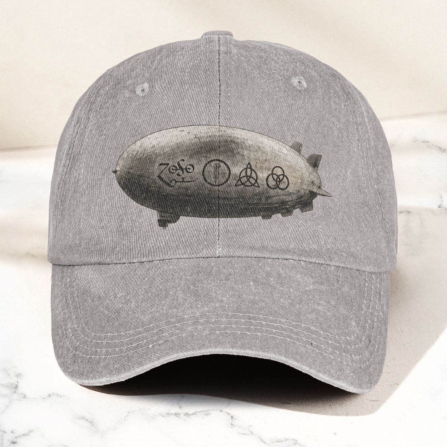 Led Zeppelin Zoso Four Symbols Airship Graphic Denim Cap – Retro Vintage Dad Cap Gift For Dad (With Box)