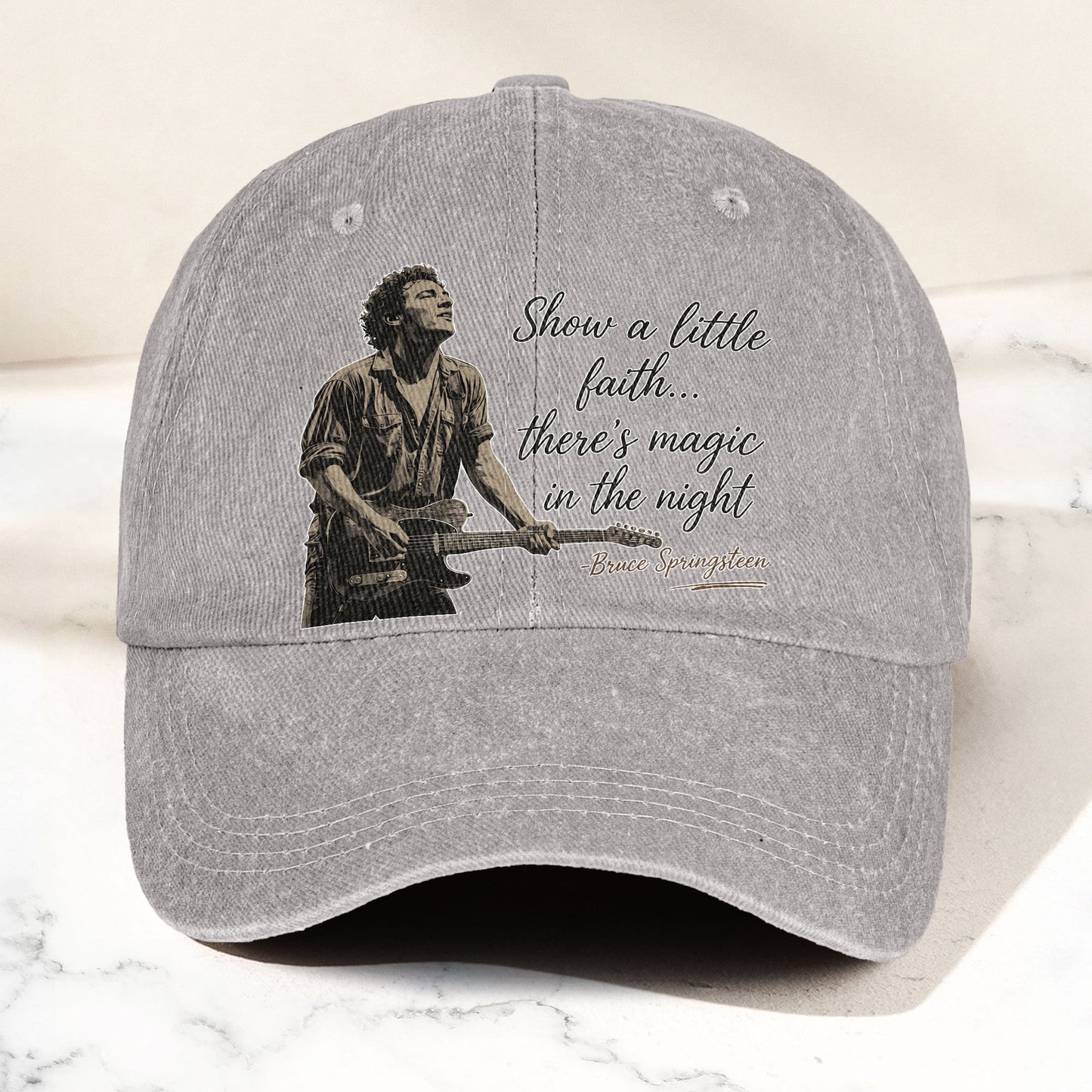 Bruce Springsteen Thunder Road Lyric Show A Little Faith Denim Cap – Retro Vintage Dad Cap Gift For Dad (With Box)
