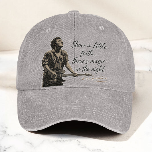 Bruce Springsteen Thunder Road Lyric Show A Little Faith Denim Cap – Retro Vintage Dad Cap Gift For Dad (With Box)
