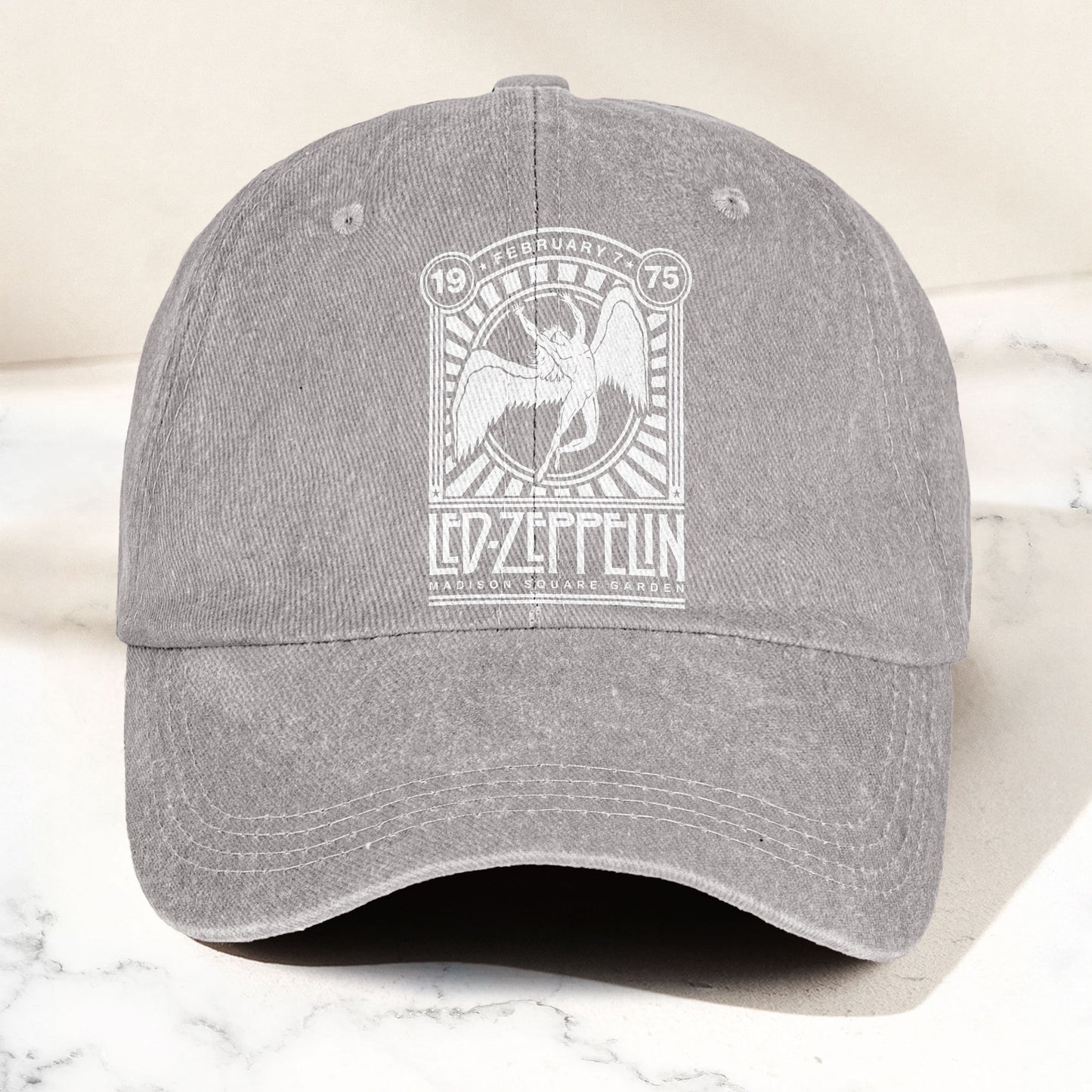 Led Zeppelin 1975 Madison Square Garden Concert Graphic Denim Cap – Retro Vintage Dad Cap Gift For Dad (With Box)