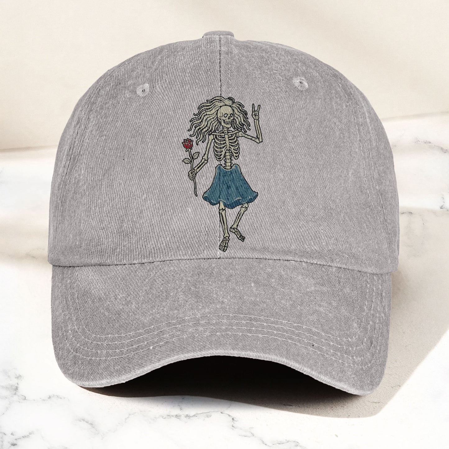 Grateful Dead Bertha Dancing Skeleton Rose Vintage Denim Cap – Retro Vintage Dad Cap Gift For Dad (With Box)