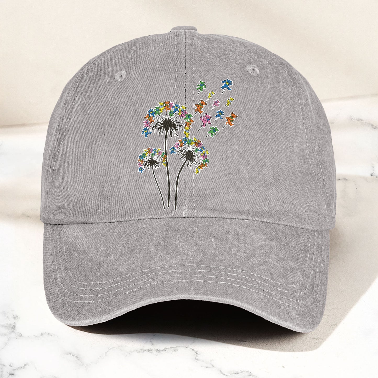 Grateful Dead Dancing Bears Dandelion Graphic Denim Cap – Retro Vintage Dad Cap Gift For Dad (With Box)