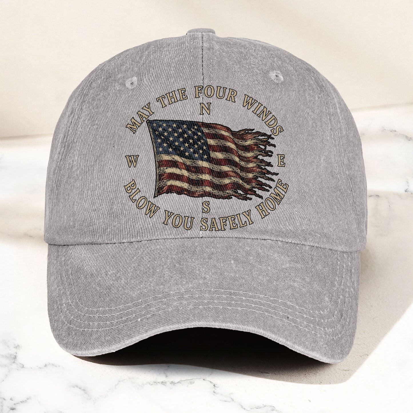 May The Four Winds Blow You Safely Home American Flag Denim Cap – Retro Vintage Dad Cap Gift For Dad (With Box)