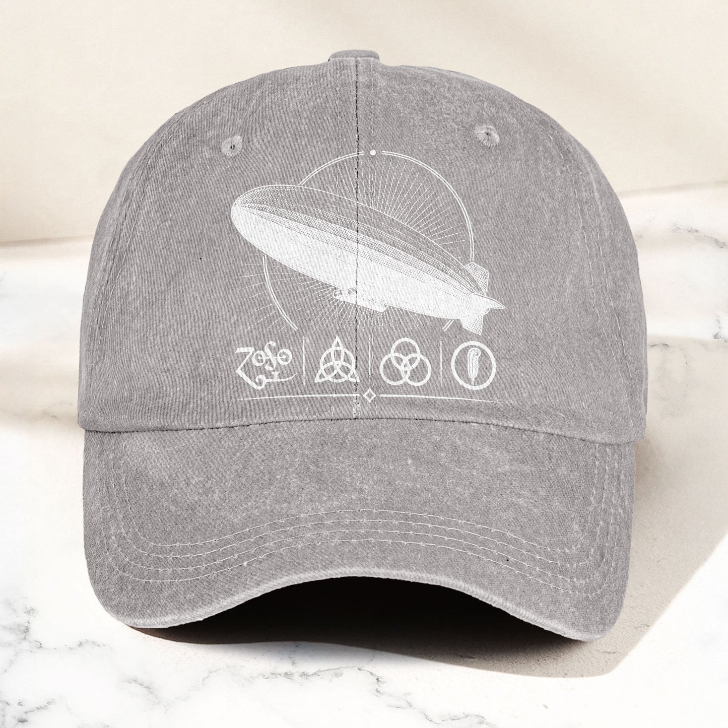 Led Zeppelin Zoso Four Symbols Airship Graphic Music Merch Denim Cap – Retro Vintage Dad Cap Gift For Dad (With Box)