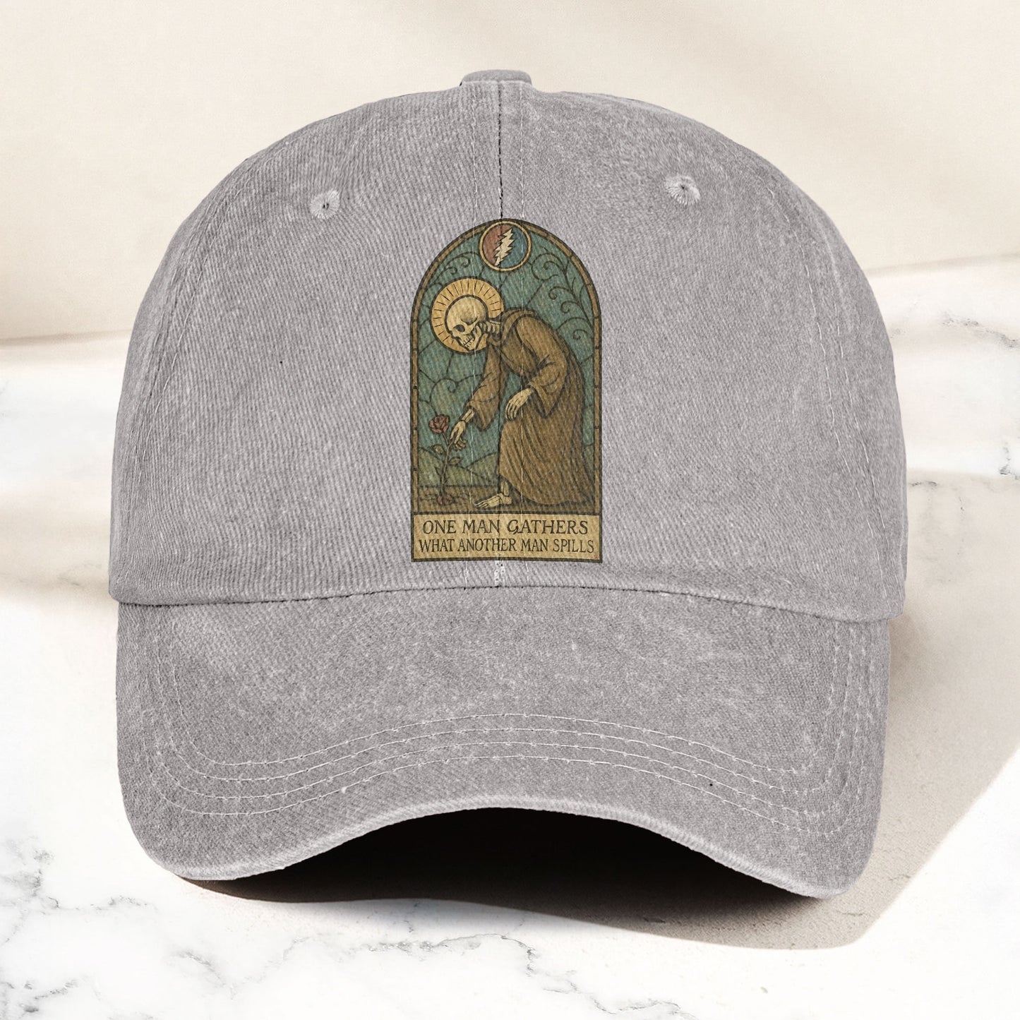 Grateful Dead St Stephen One Man Gathers Lyrics Stained Glass Denim Cap – Retro Vintage Dad Cap Gift For Dad (With Box)