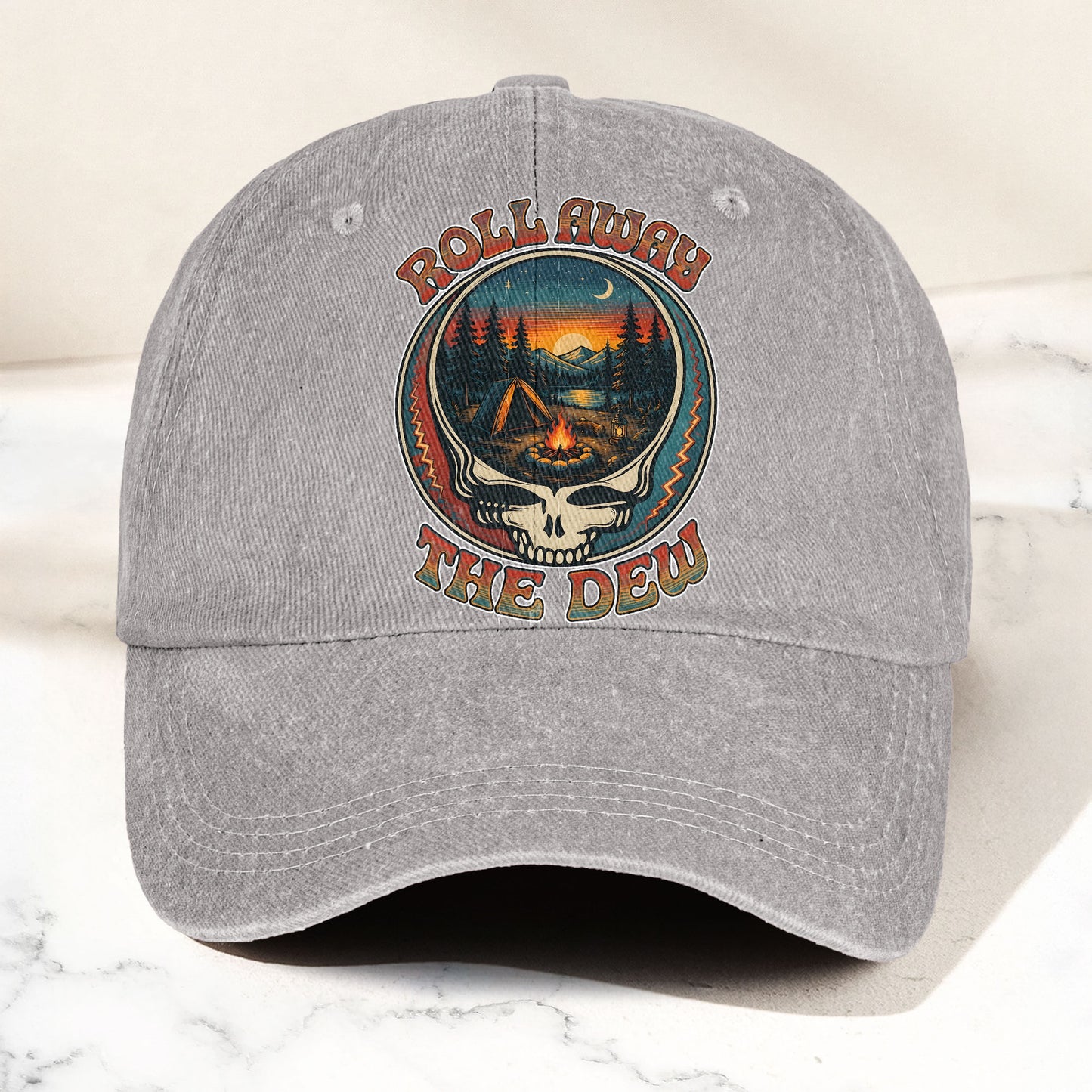 Grateful Dead Franklins Tower Roll Away The Dew Camping Denim Cap – Retro Vintage Dad Cap Gift For Dad (With Box)