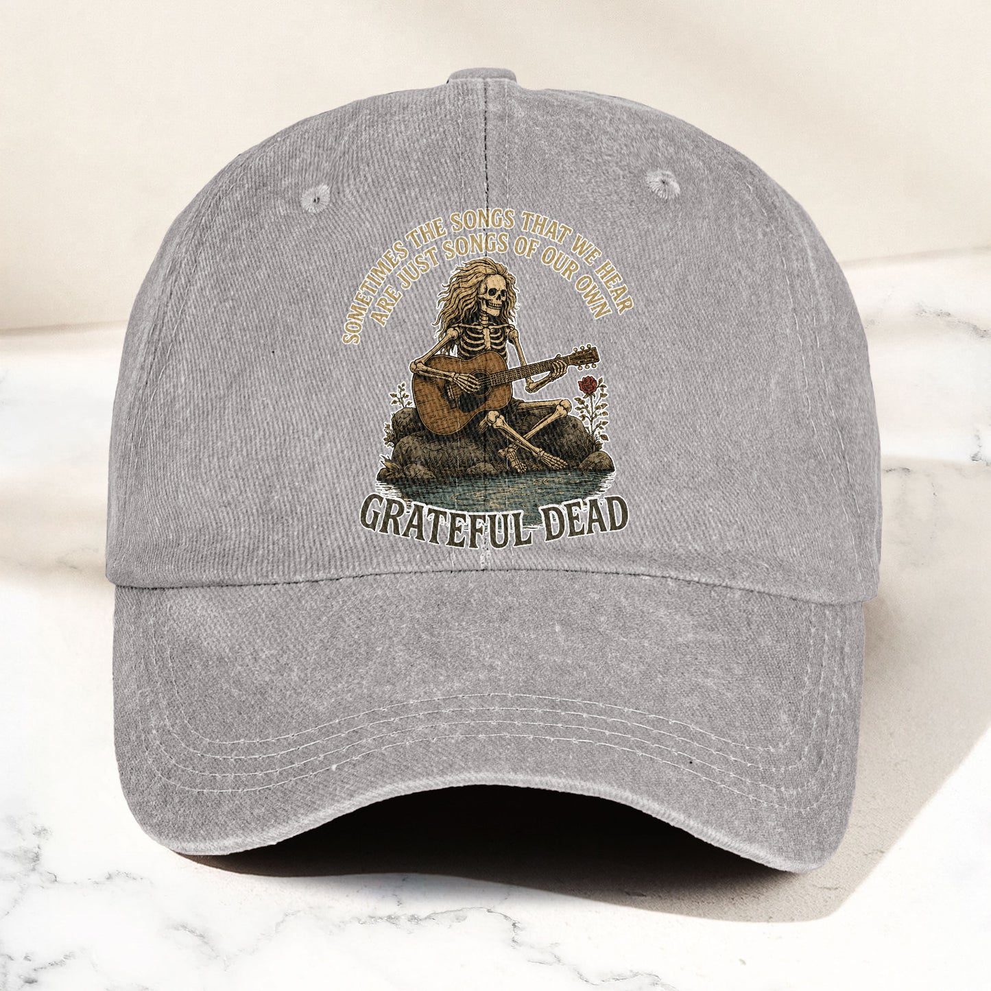 Grateful Dead Eyes Of The World Lyrics Skeleton Denim Cap – Retro Vintage Dad Cap Gift For Dad (With Box)