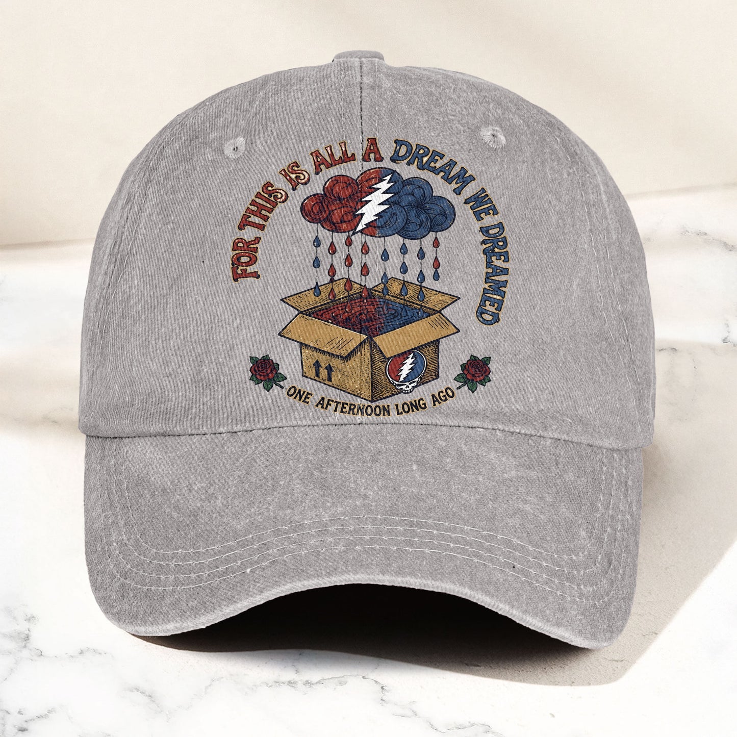 Grateful Dead Box Of Rain Dream We Dreamed Music Merch Denim Cap – Retro Vintage Dad Cap Gift For Dad (With Box)