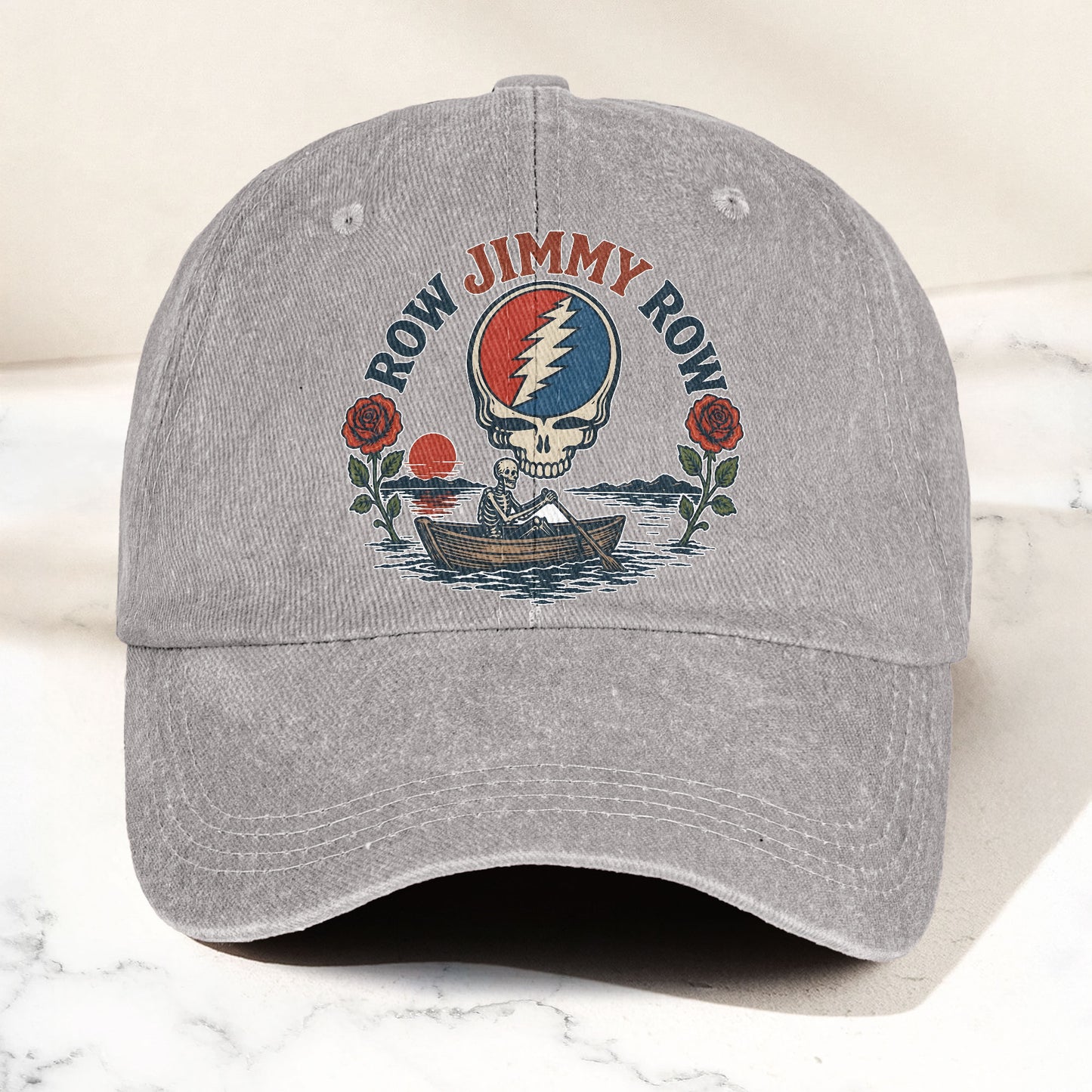 Grateful Dead Row Jimmy Row Steal Your Face Denim Cap – Retro Vintage Dad Cap Gift For Dad (With Box)