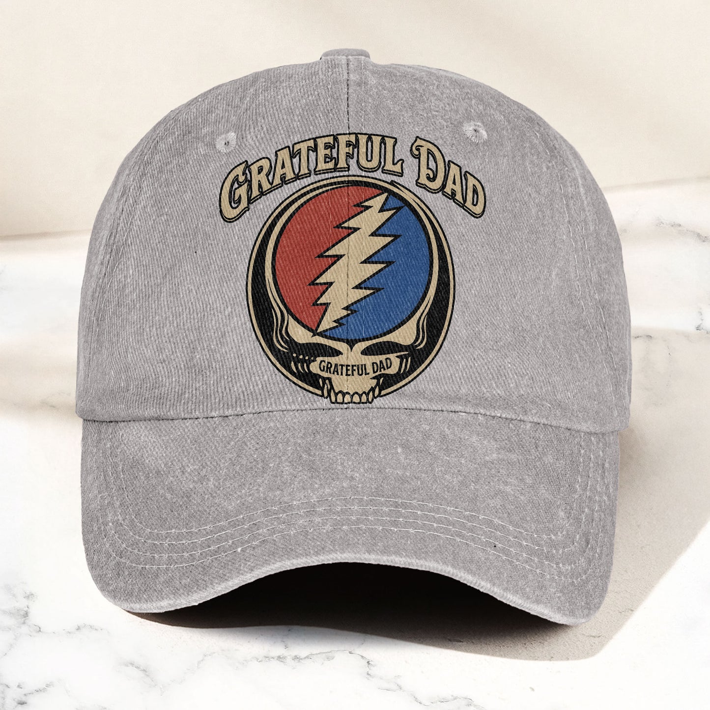 Grateful Dead Grateful Dad Steal Your Face Lightning Skull Denim Cap – Retro Vintage Dad Cap Gift For Dad (With Box)