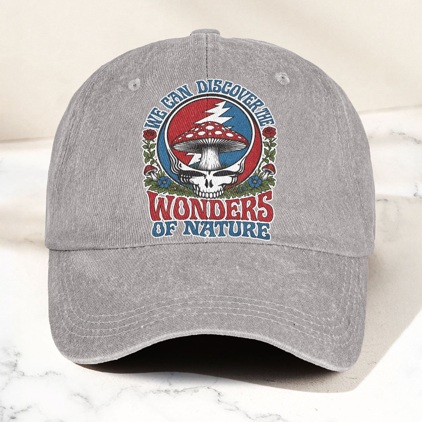 Grateful Dead Wonders Of Nature Mushroom Steal Your Face Denim Cap – Retro Vintage Dad Cap Gift For Dad (With Box)