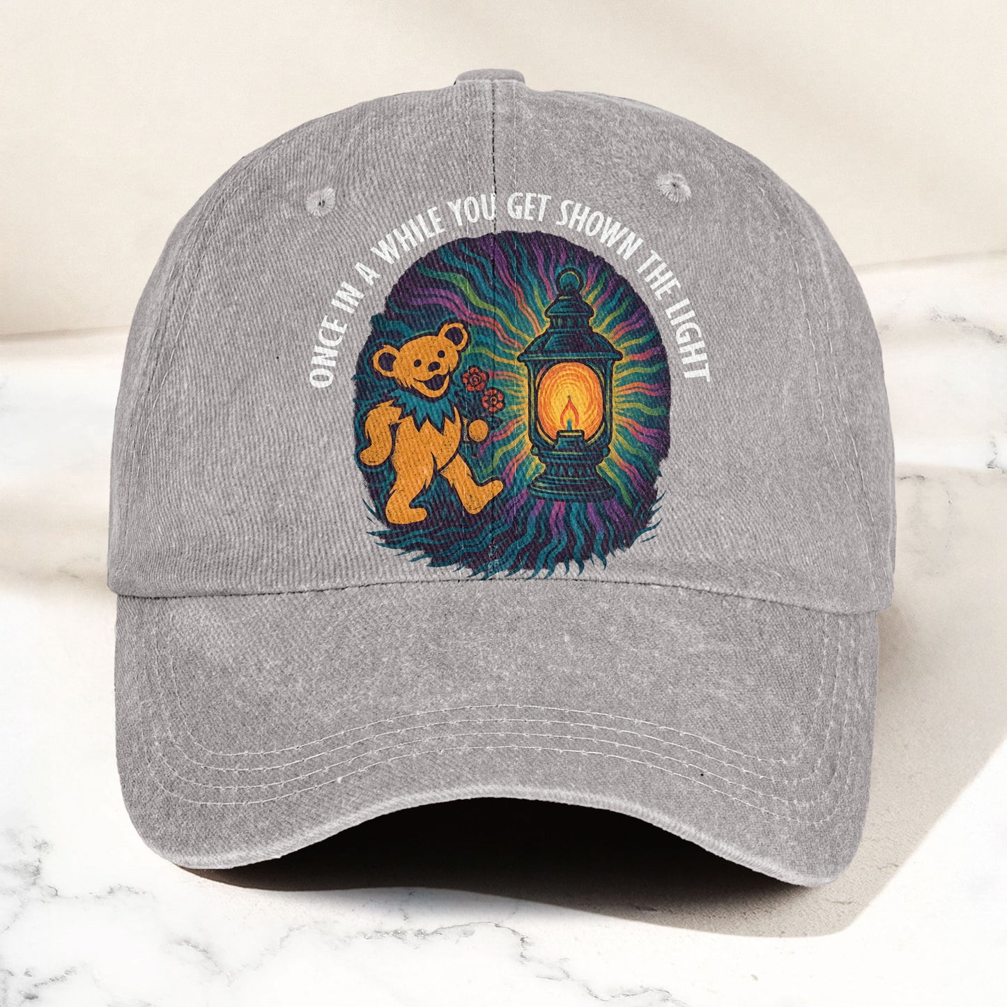 Grateful Dead Scarlet Begonias Shown The Light Dancing Bear Denim Cap – Retro Vintage Dad Cap Gift For Dad (With Box)