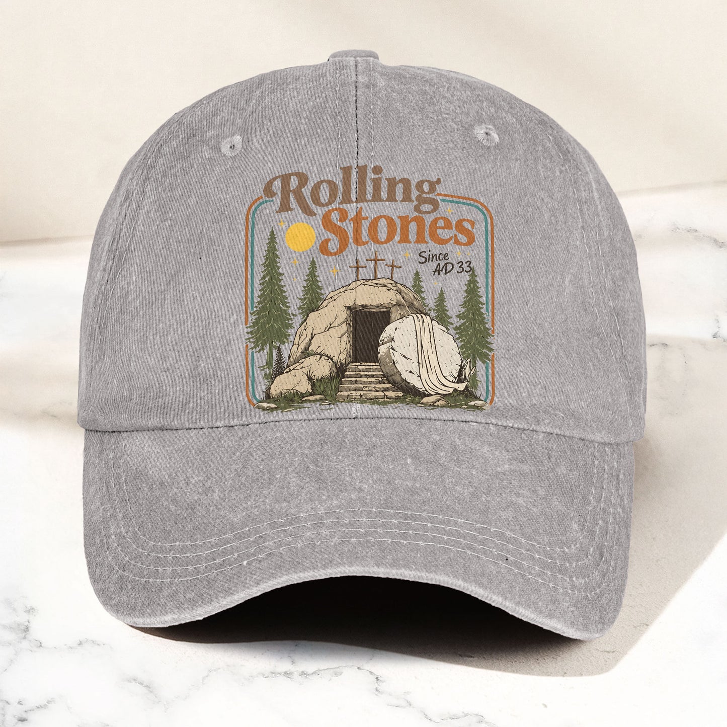 The Rolling Stones Christian Parody Empty Tomb Music Merch Denim Cap – Retro Vintage Dad Cap Gift For Dad (With Box)
