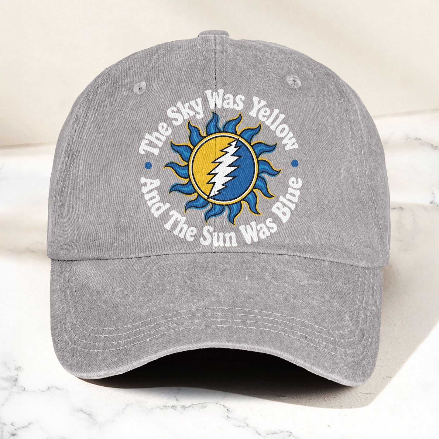 Grateful Dead Scarlet Begonias Lyrics Yellow Sky Blue Sun Denim Cap – Retro Vintage Dad Cap Gift For Dad (With Box)