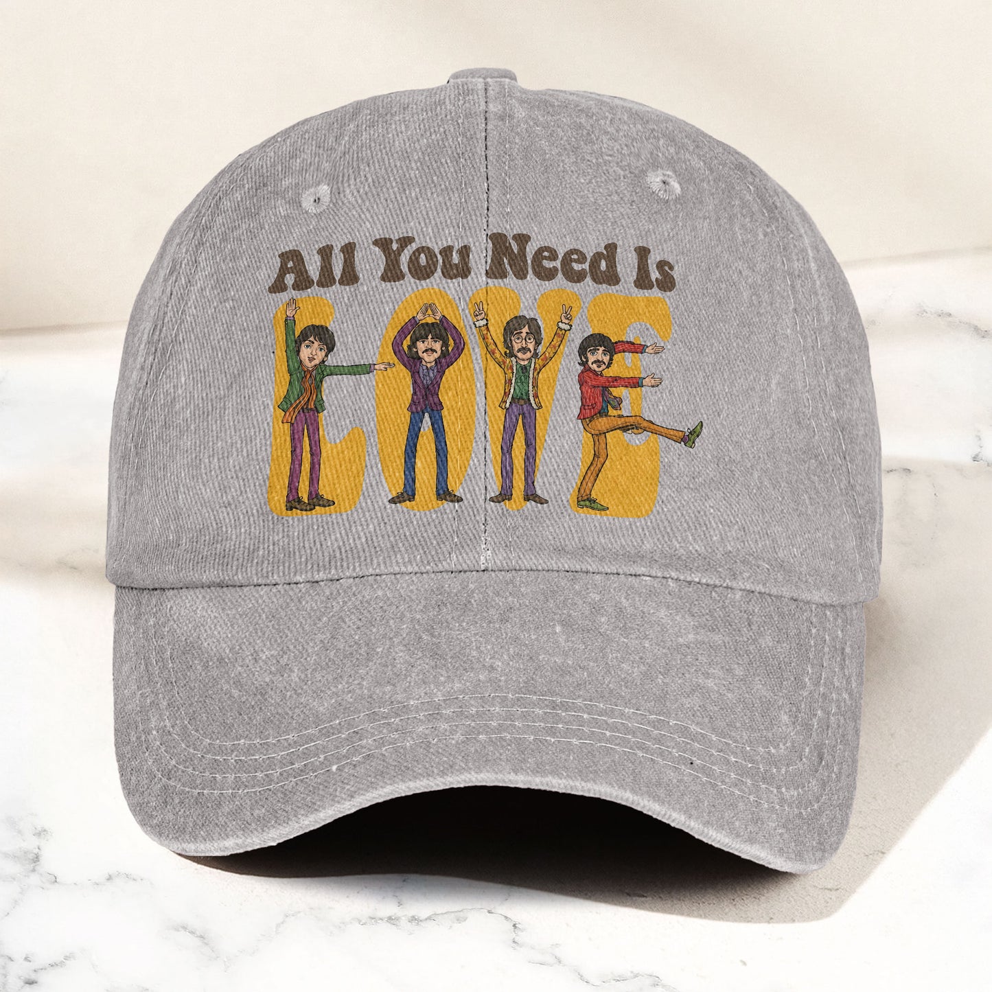The Beatles All You Need Is Love Cartoon Graphic Music Merch Denim Cap – Retro Vintage Dad Cap Gift For Dad (With Box)