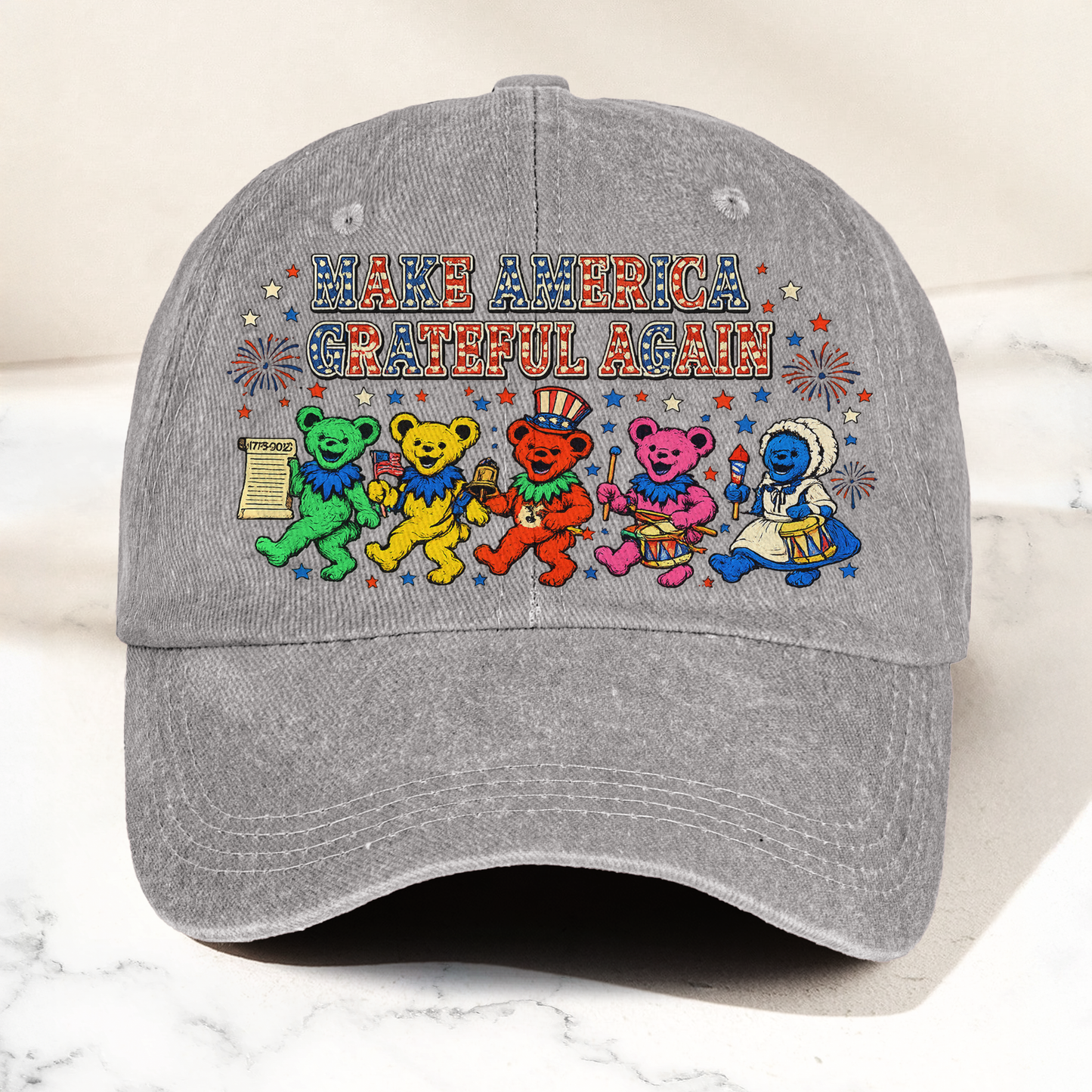 Grateful Dead Make America Grateful Again Dancing Bears Patriotic Denim Cap – Retro Vintage Dad Cap Gift For Dad (With Box)
