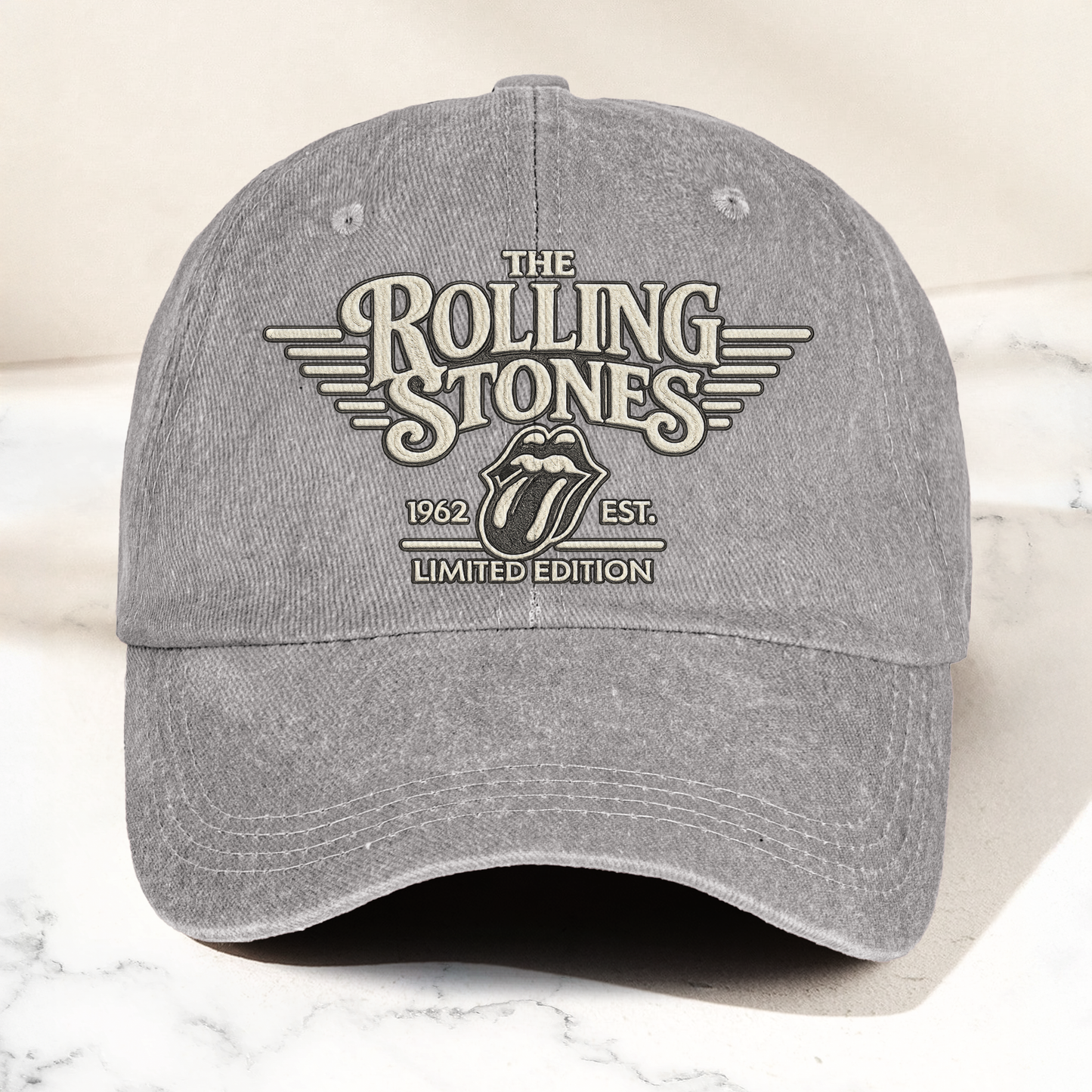 The Rolling Stones Tongue Logo Est 1962 Denim Cap – Retro Vintage Dad Cap Gift For Dad (With Box)