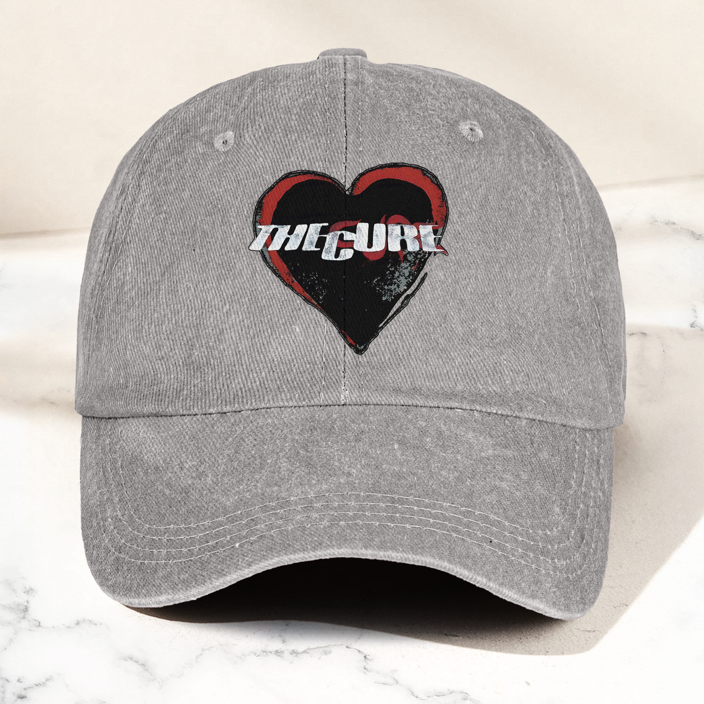 The Cure Heart Logo Denim Cap – Vintage The Cure Band Album Merch Gift for Dad (With Box)