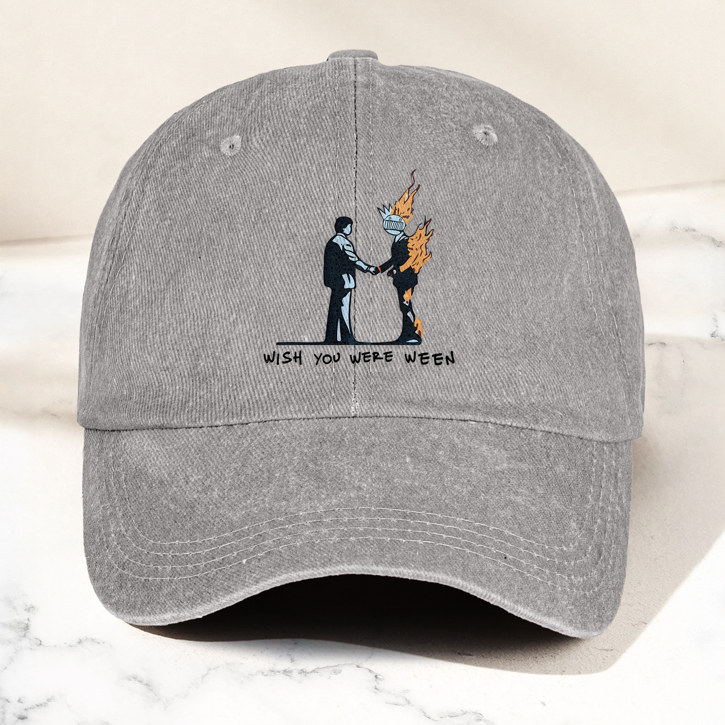 Wish You Were Ween Pink Floyd Denim Cap – Retro Pink Floyd Merch Gift for Dad (With Box)