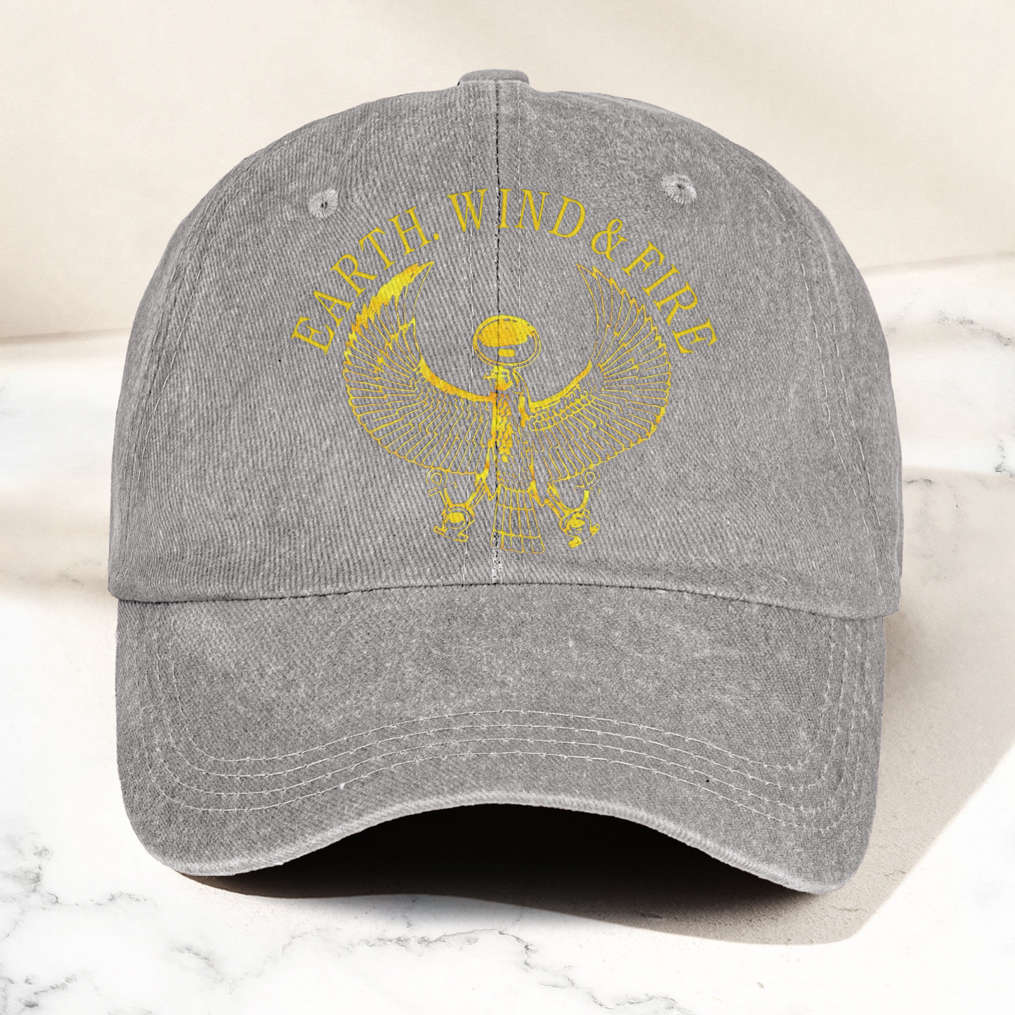 Earth Wind Fire Vintage Gold Egyptian Falcon Logo Denim Cap – Retro Vintage Dad Cap Gift For Dad (With Box)