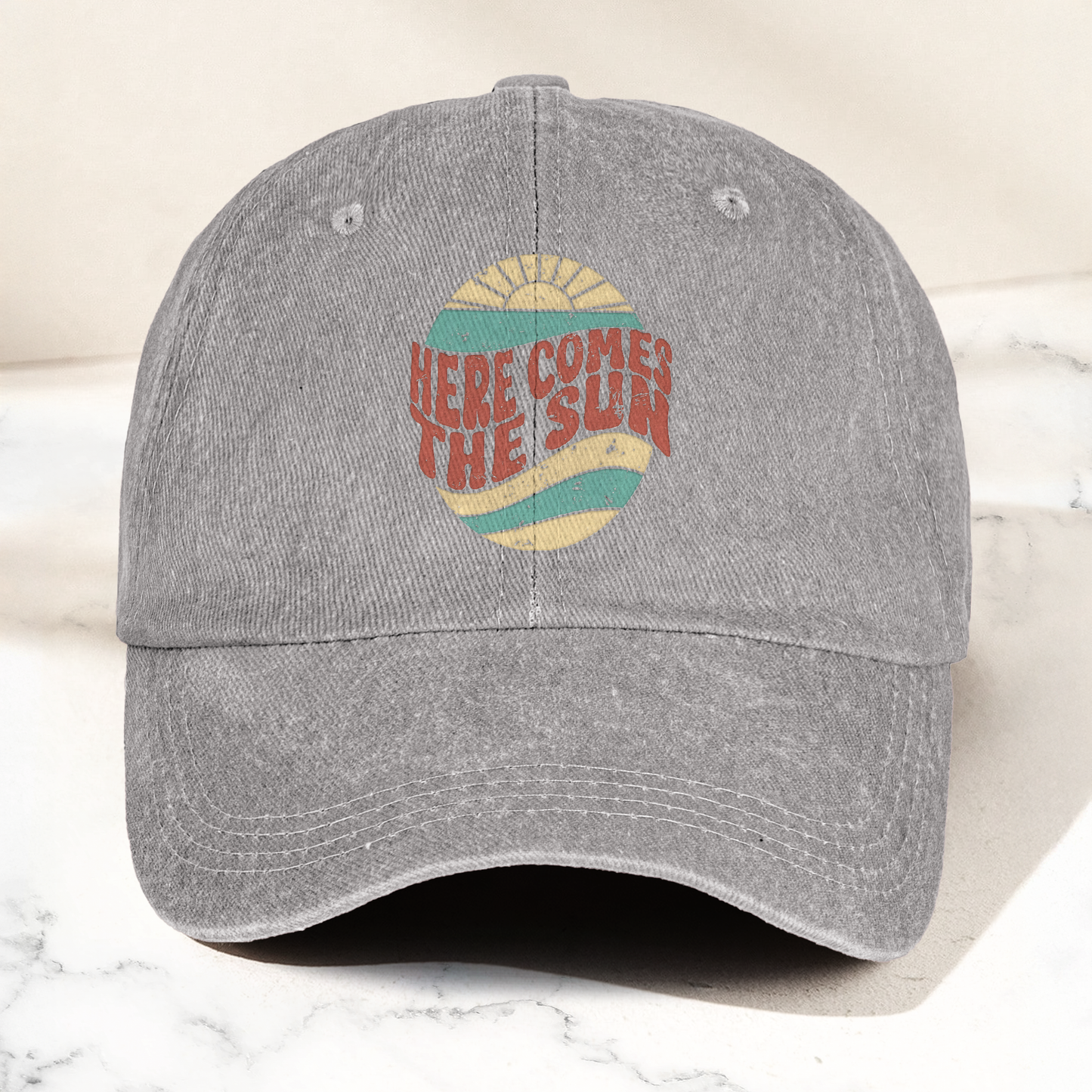 Groovy Here Comes The Sun Denim Cap – Retro The Beatles Merch Gift for Dad (With Box)