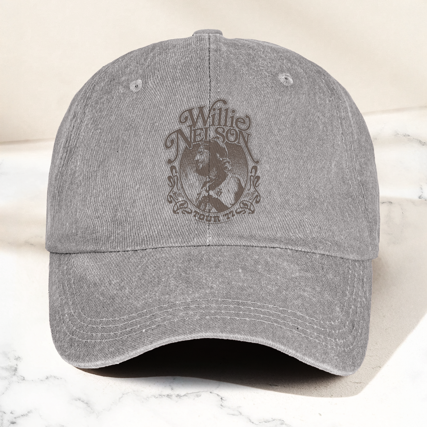 Willie Nelson Portrait Denim Cap – Retro Music Willie Nelson Cap Gift For Dad (With Box)