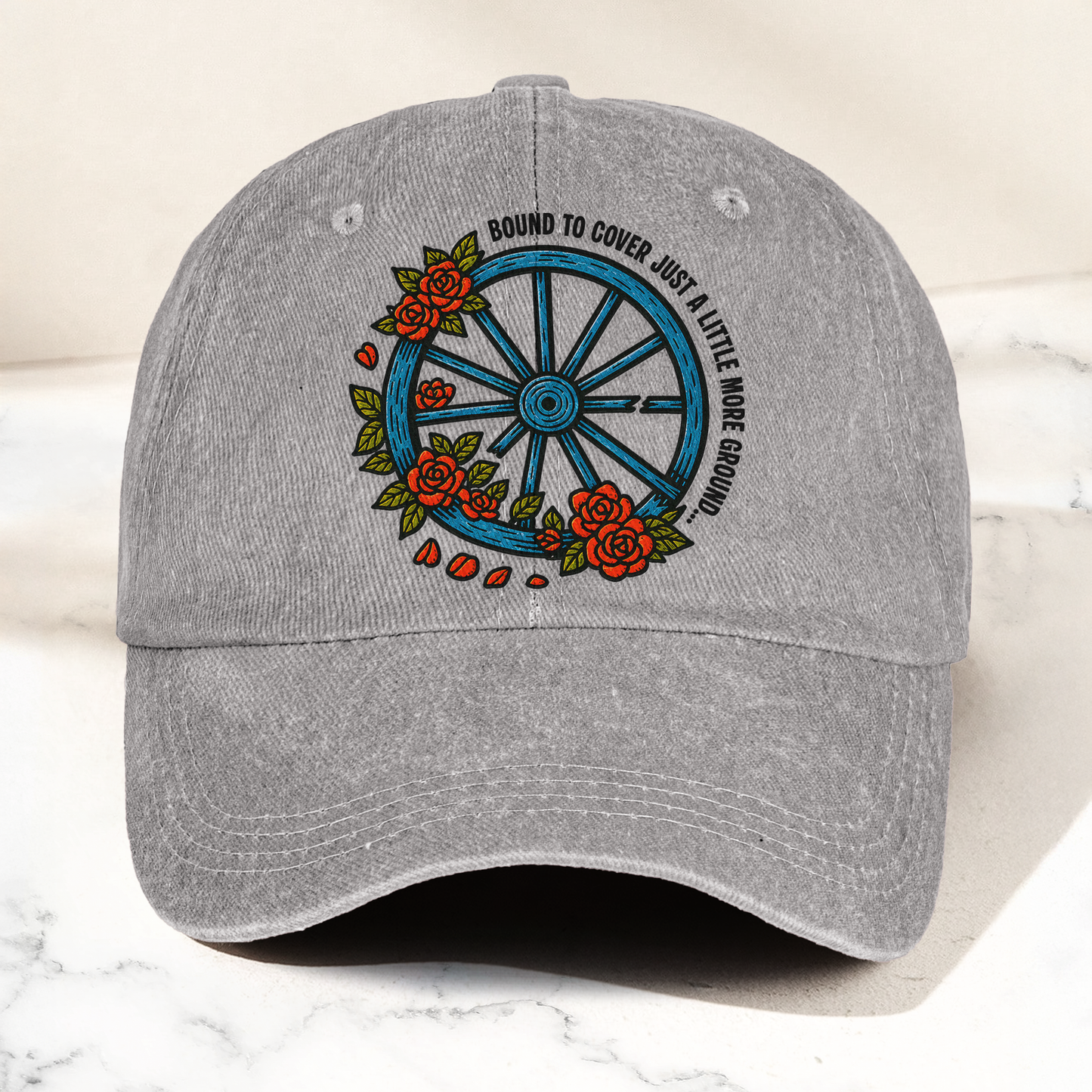 Grateful Dead Bound To Cover Just A Little More Ground Wheel Roses Denim Cap – Retro Vintage Dad Cap Gift For Dad (With Box)