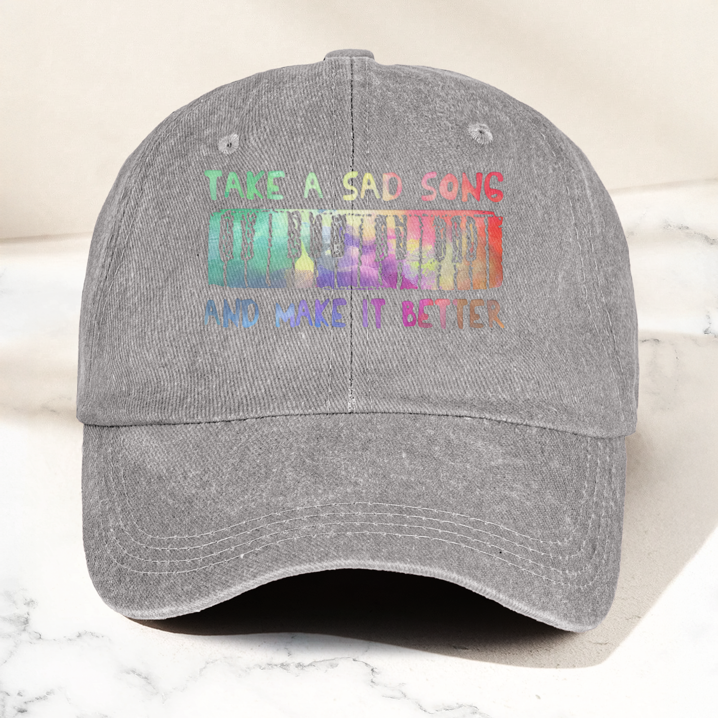 Take A Sad Song Piano Cap – Vintage Blue Dad Hat, Retro Music Quote Minimalist Piano Hat (With Box)