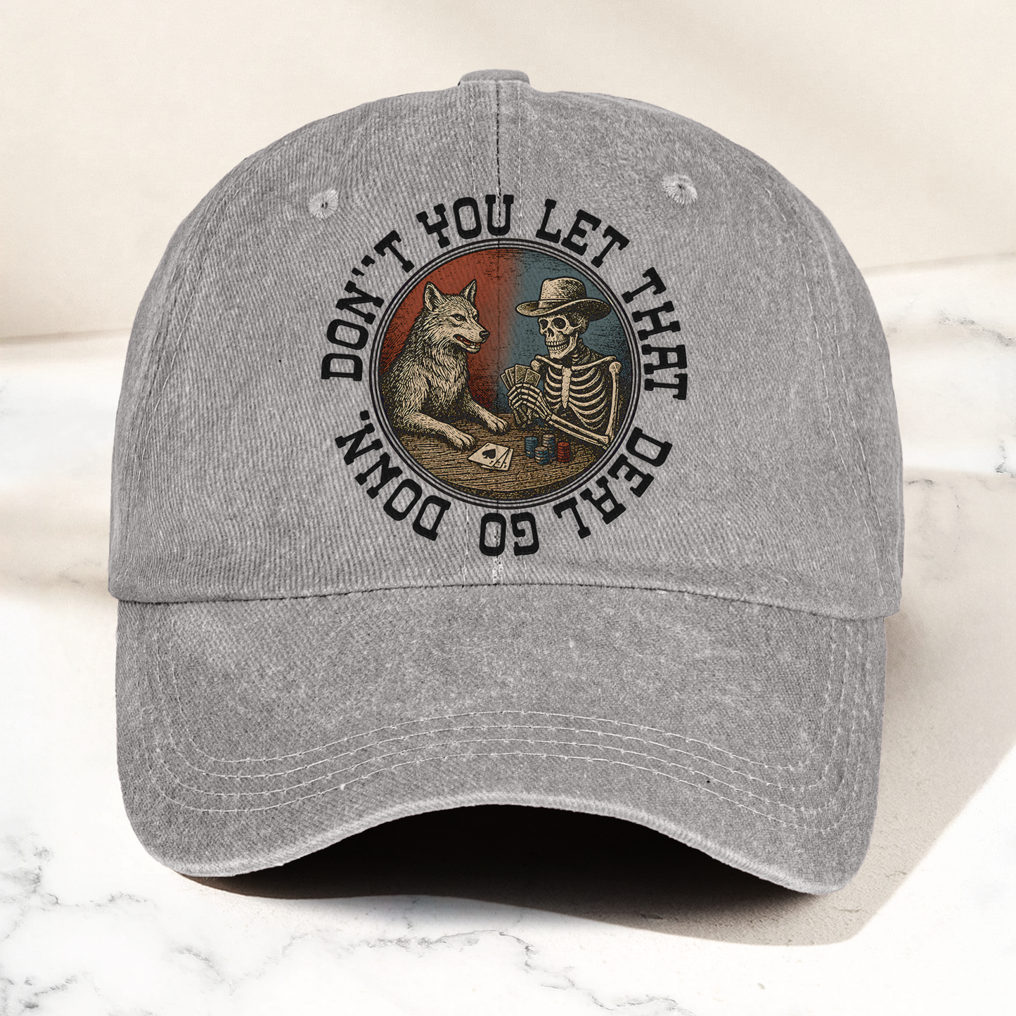 Grateful Dead Don't You Let That Deal Go Down Poker Skeleton Denim Cap – Retro Vintage Dad Cap Gift For Dad (With Box)