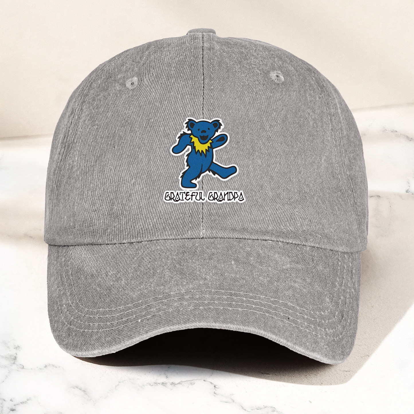 Grateful Grandpa Denim Cap – Dancing Bear Retro Dad Hat Gift for Grandpa (With Box)