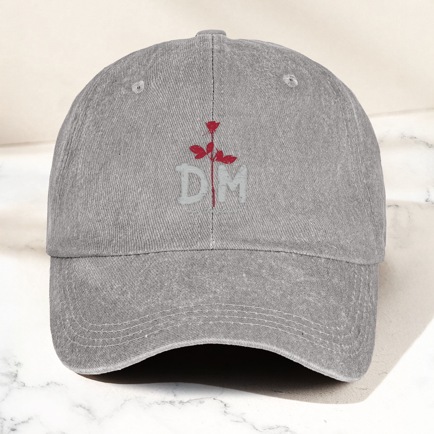DM Rose Denim Cap – Minimalist Depeche Mode Inspired Dad Hat (With Box)