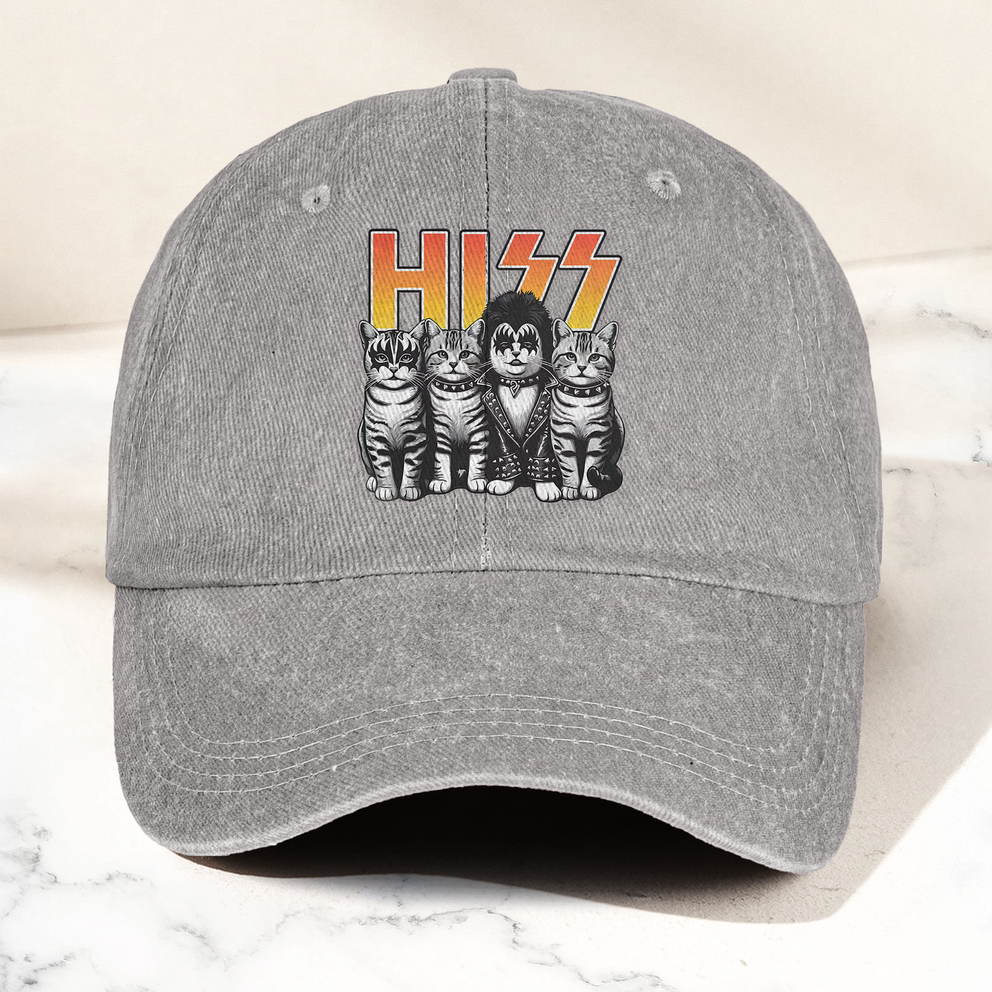 Hiss Cats Rock Kittens Denim Cap – Retro Hiss Band Merch Gift for Dad (With Box)