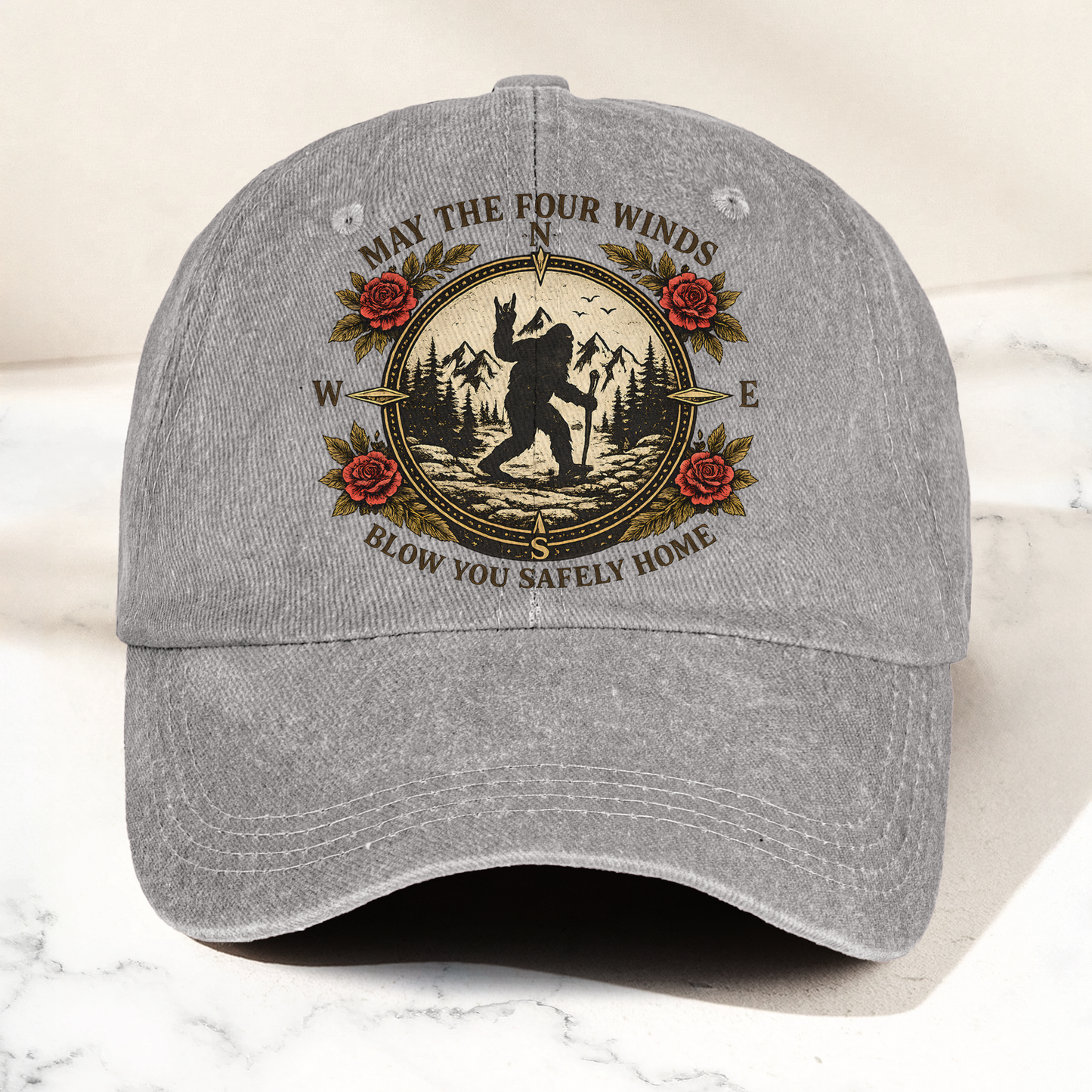 Grateful Dead Franklin's Tower May The Four Winds Blow You Safely Home Bigfoot Sasquatch Denim Cap – Retro Vintage Dad Cap Gift For Dad (With Box)