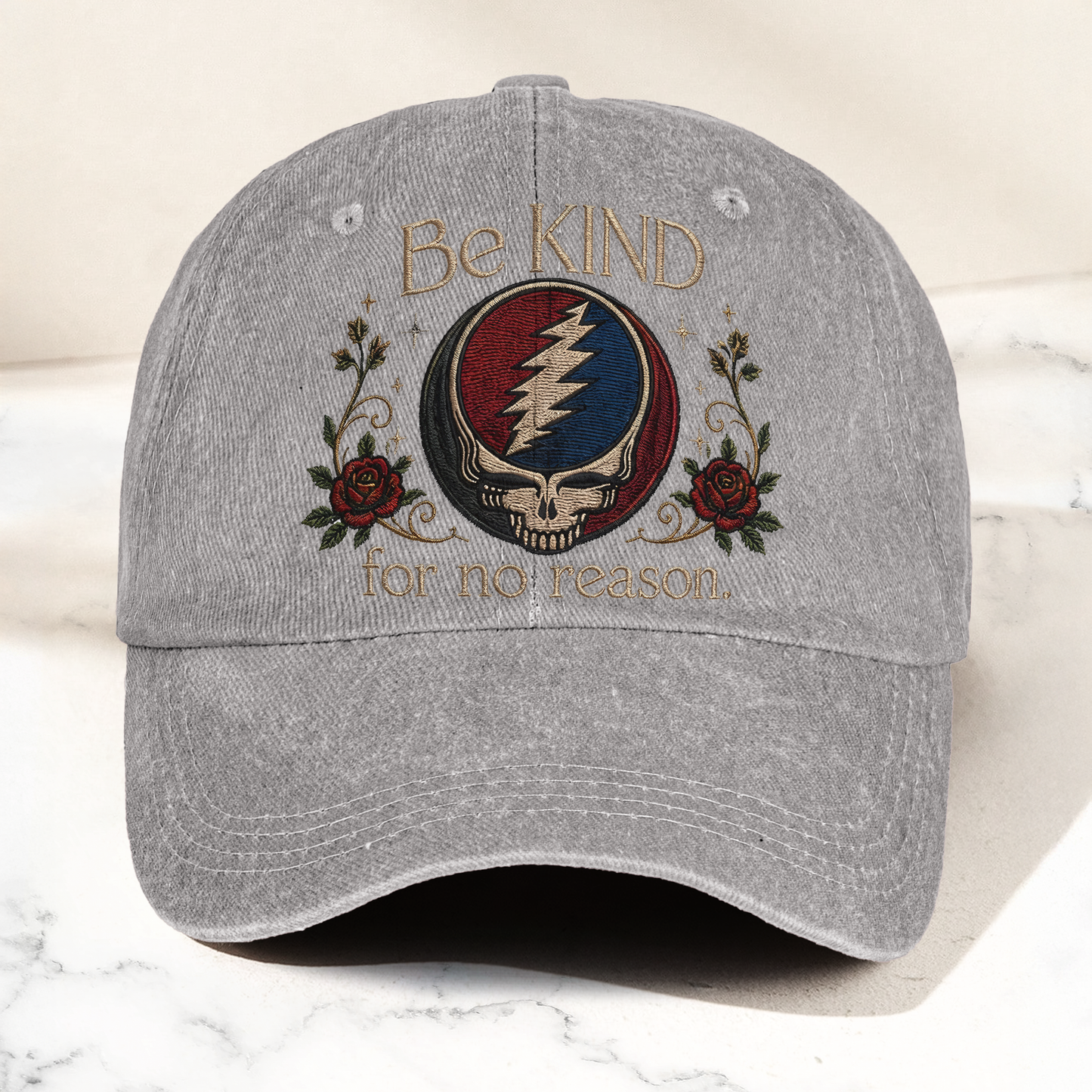 Grateful Dead Be Kind For No Reason Steal Your Face Lightning Skull Denim Cap – Retro Vintage Dad Cap Gift For Dad (With Box)